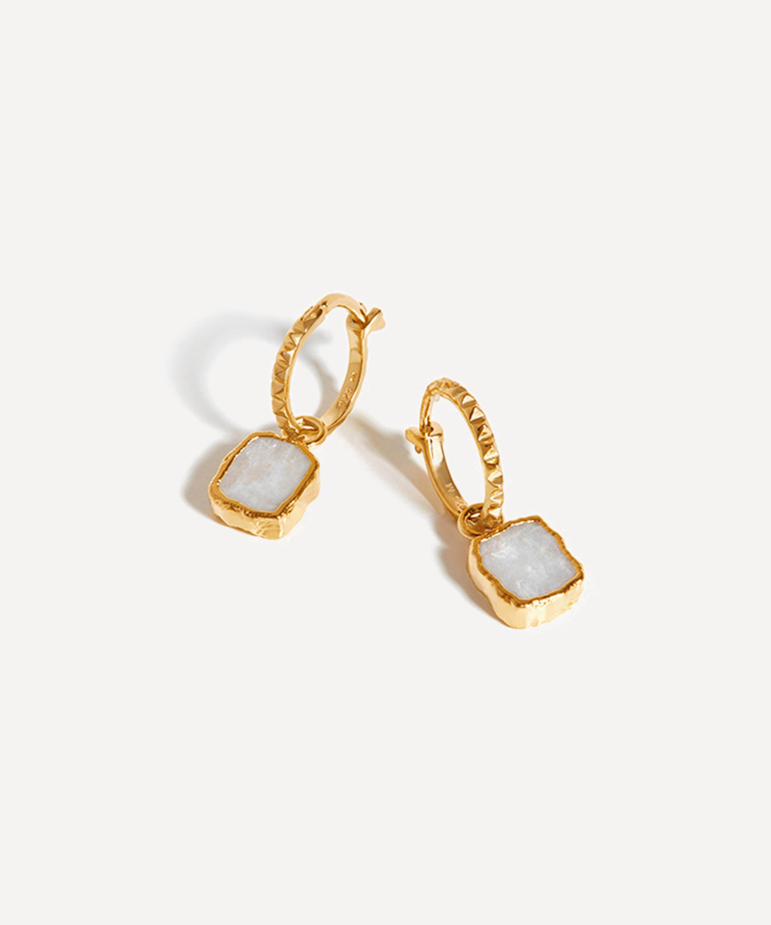 Missoma 18ct Gold-Plated Vermeil Silver Mini Pyramid Charm Drop Hoop Earrings Luxury