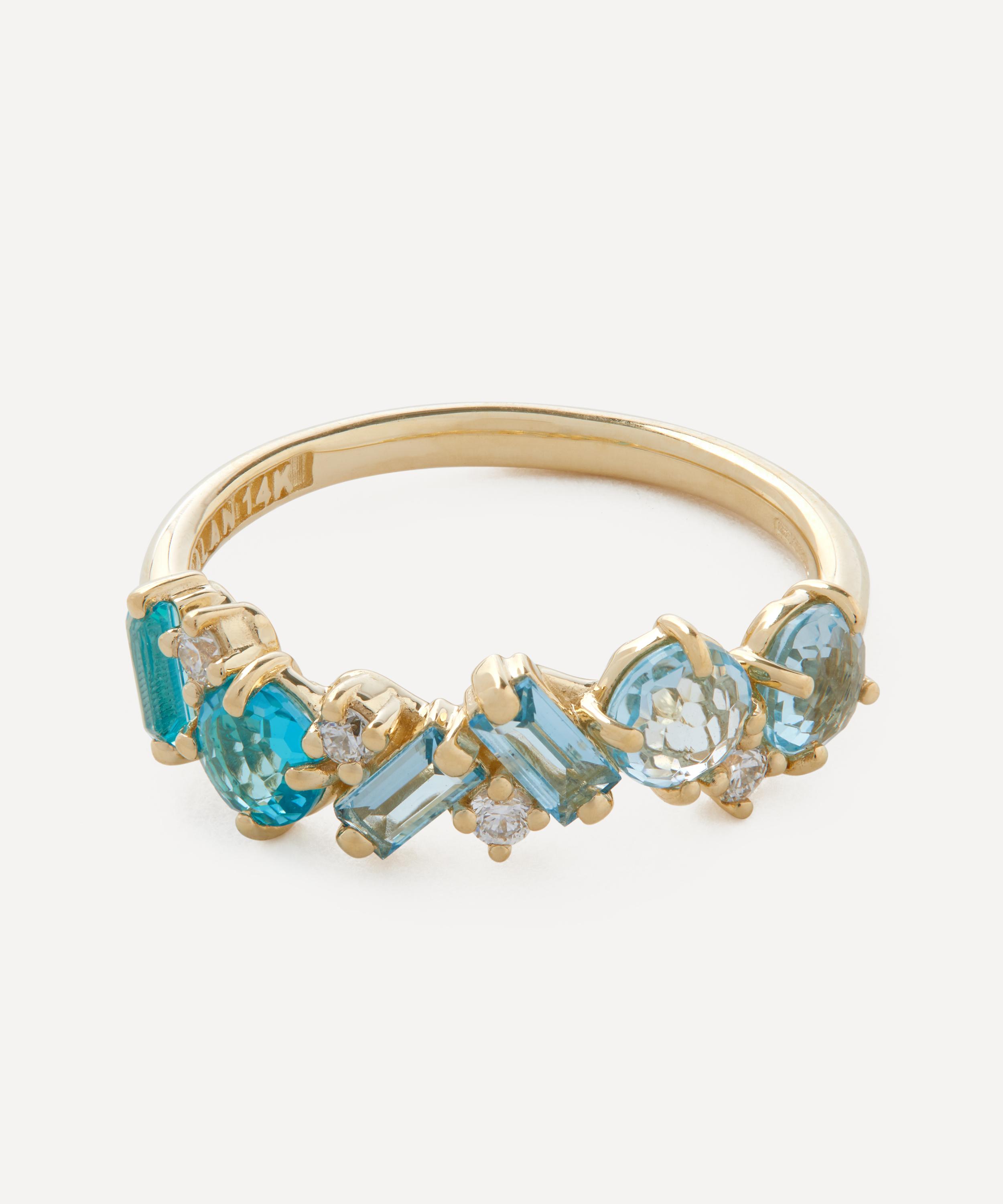 Suzanne Kalan 14ct Gold Blue Mix Diamond Half Band Ring 7 Luxury Gift