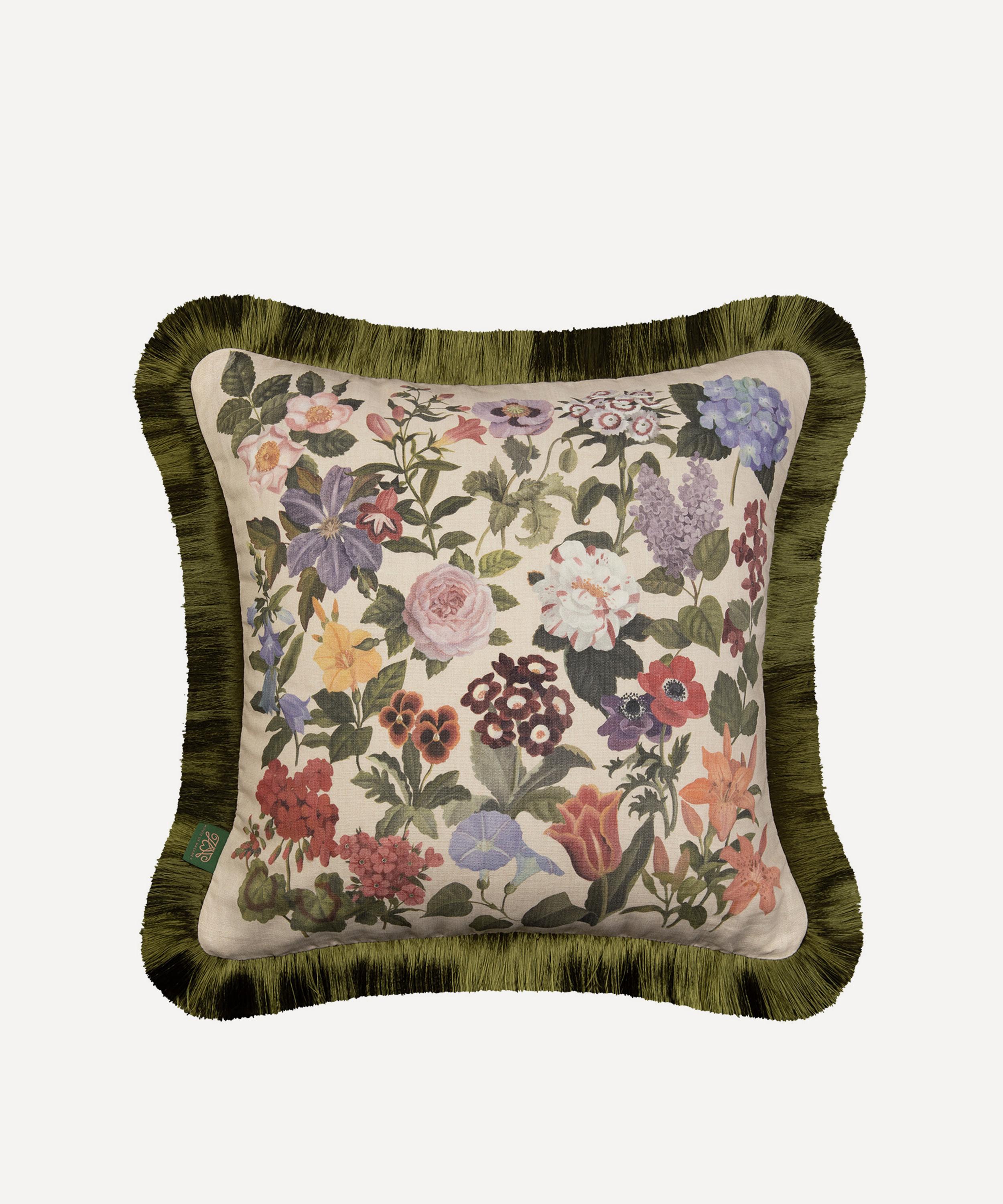 House Of Hackney Floralia Medium Fringed Cotton Linen Cushion