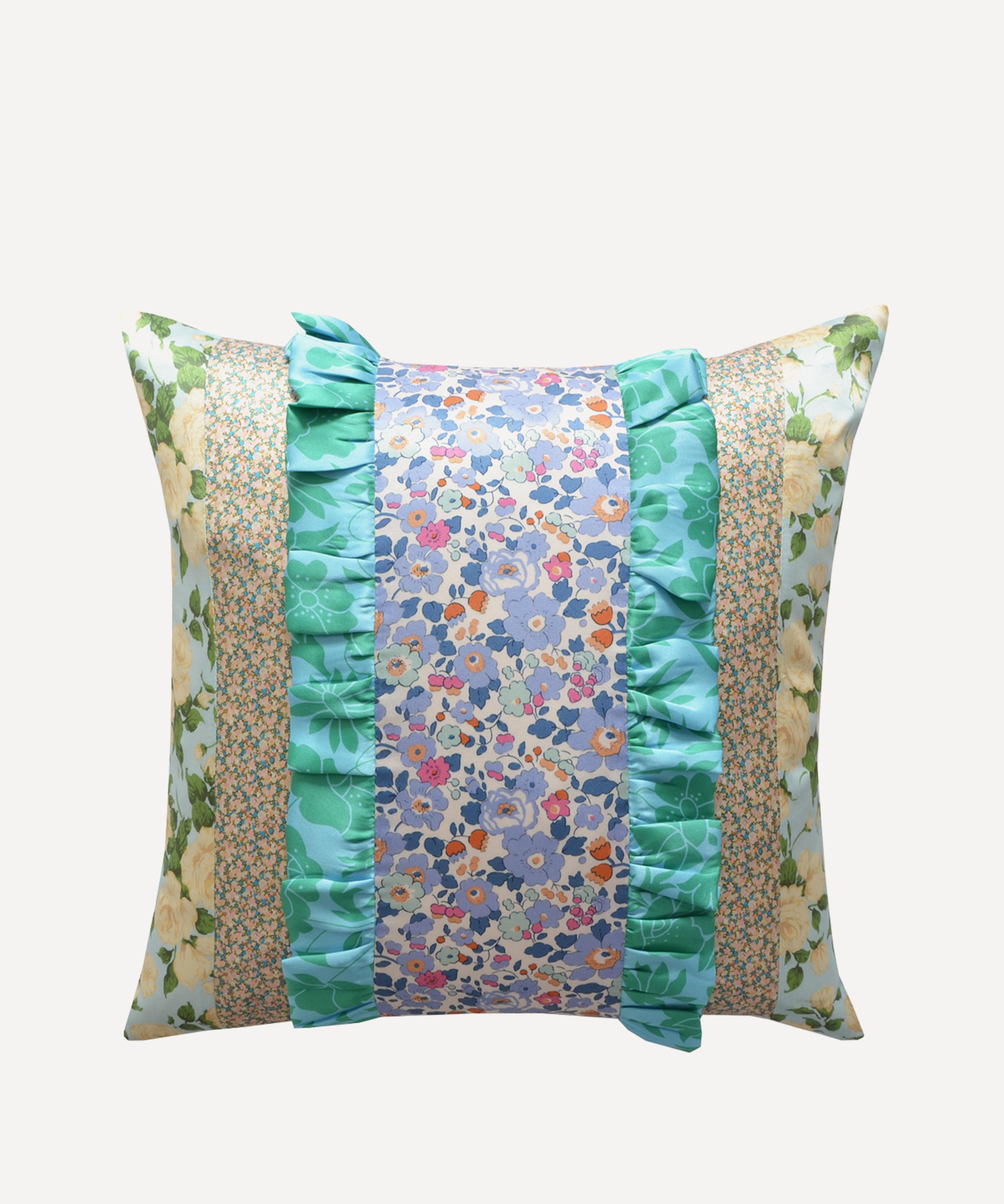 COCO & WOLF COCO & WOLF BETSY LAVENDER AND CARLINE ROSE PATCHWORK SILK SQUARE CUSHION 