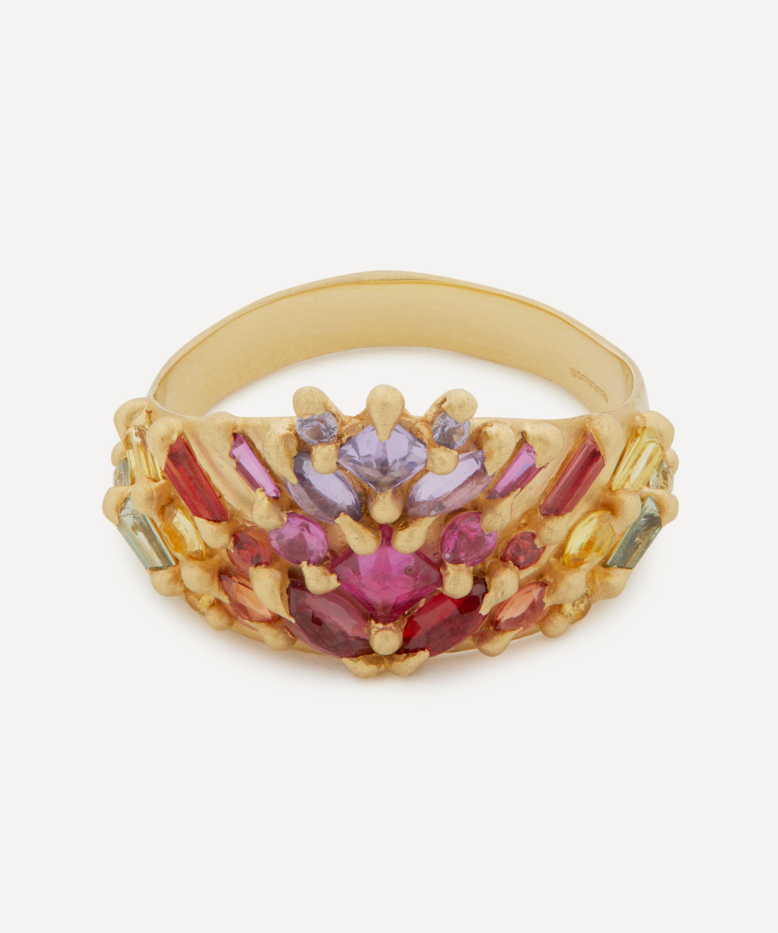 Polly Wales 18ct Gold One Of A Kind Sapphire Half Shield Ring