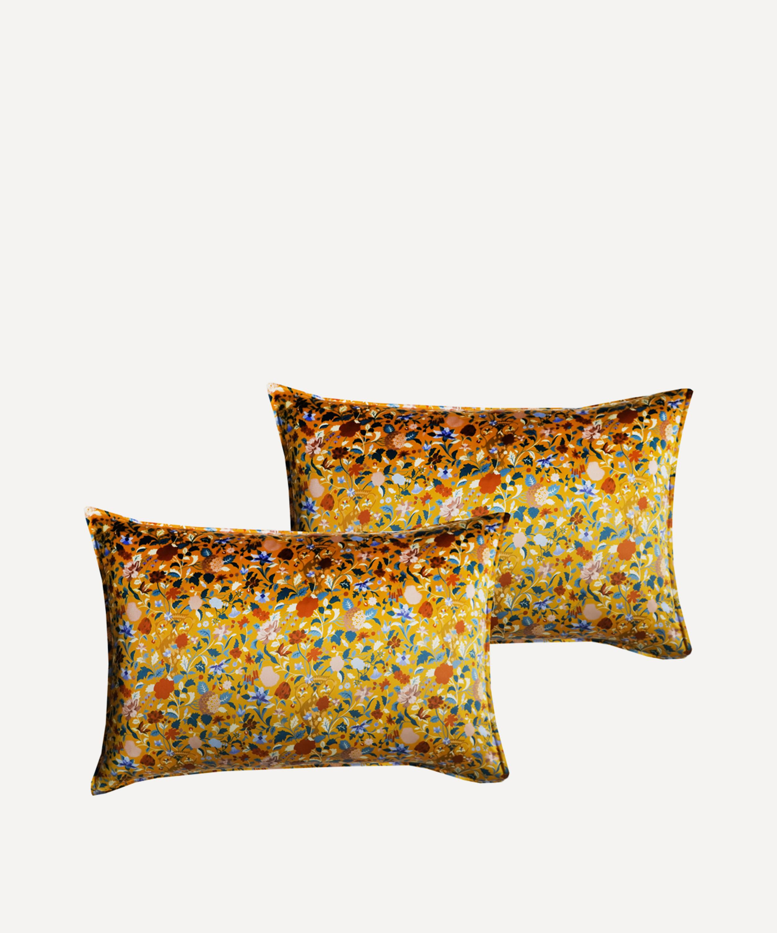 COCO & WOLF COCO & WOLF GARDEN OF ADONIS MUSTARD SILK PILLOWCASES SET OF TWO 