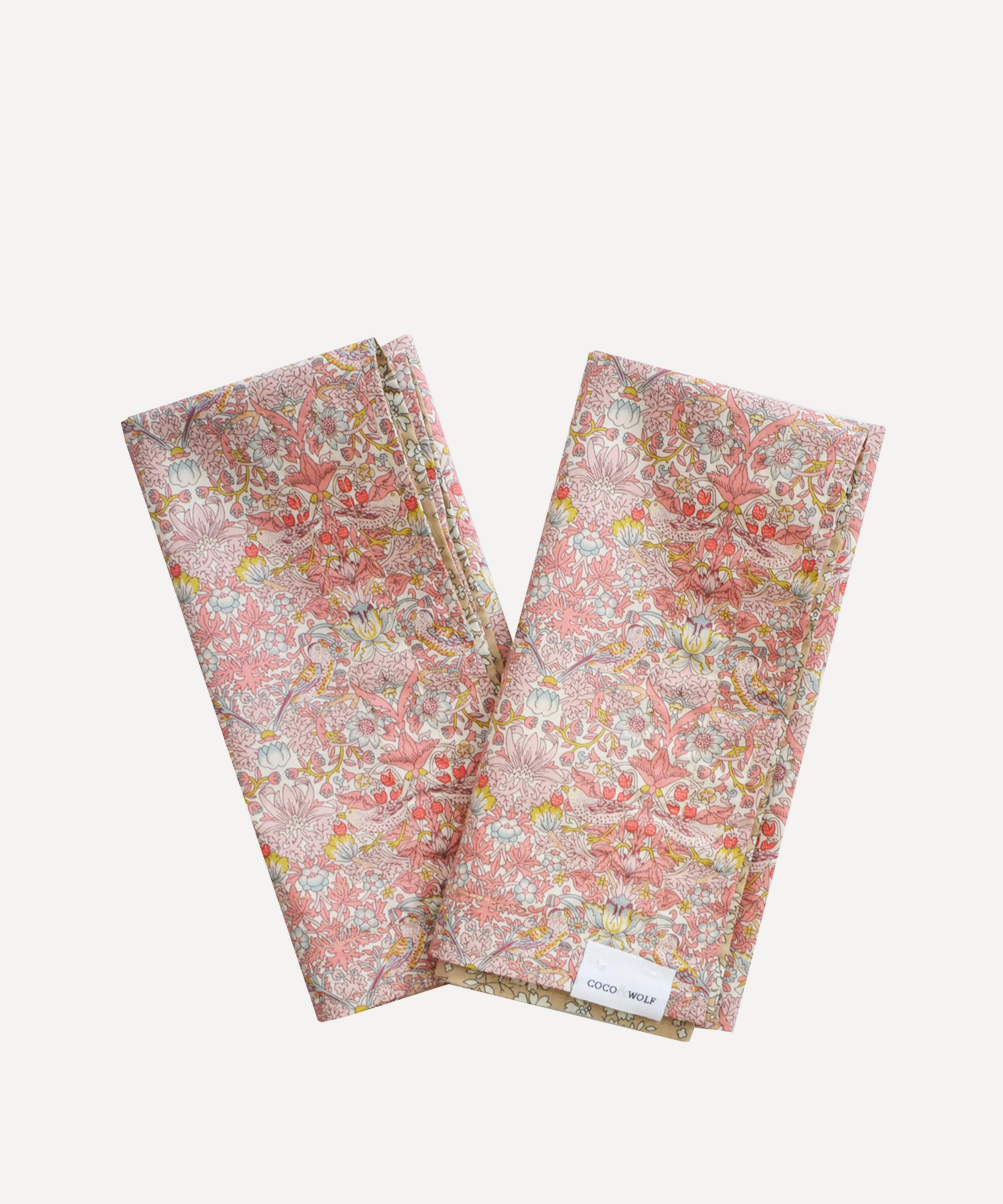 Coco & Wolf Strawberry Thief Spring And Capel Taupe Stitch Edge Napkins Set Of Two