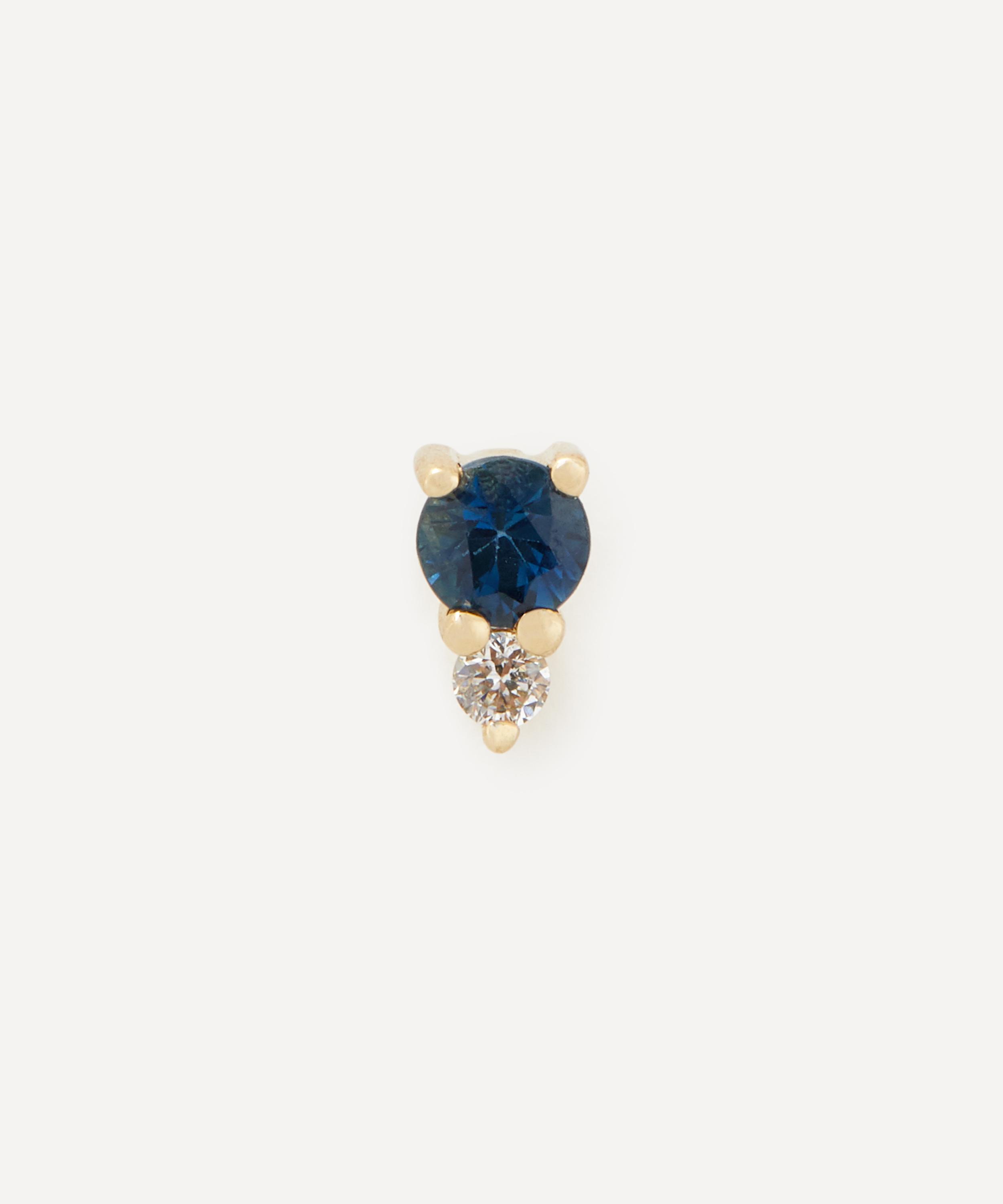 Shop Aurum + Grey 9ct Gold Diamond And Sapphire Dot Stud Earring