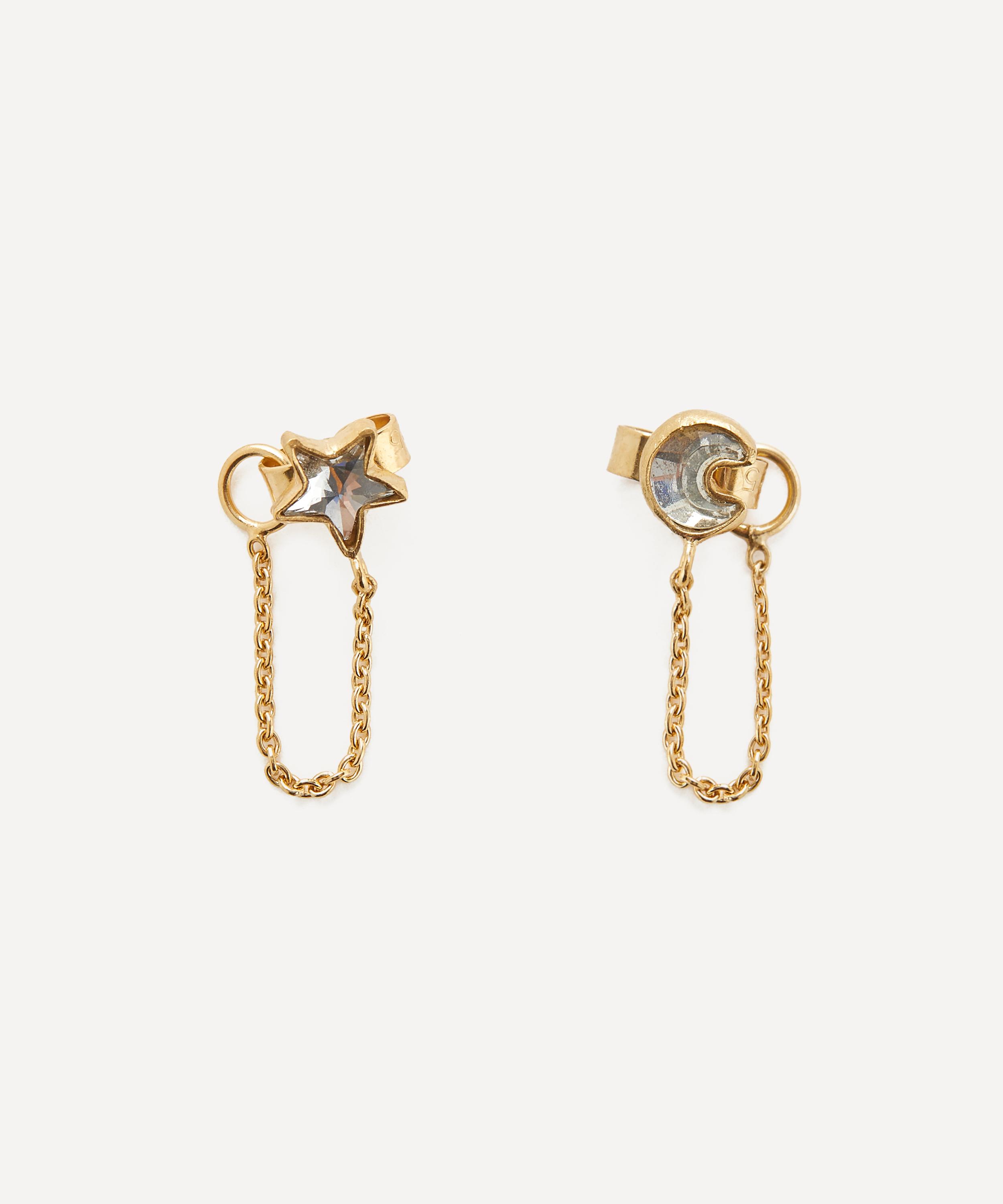 GRAINNE MORTON GRAINNE MORTON 18CT GOLD-PLATED MISMATCHED STAR AND MOON CHAIN STUD EARRINGS 