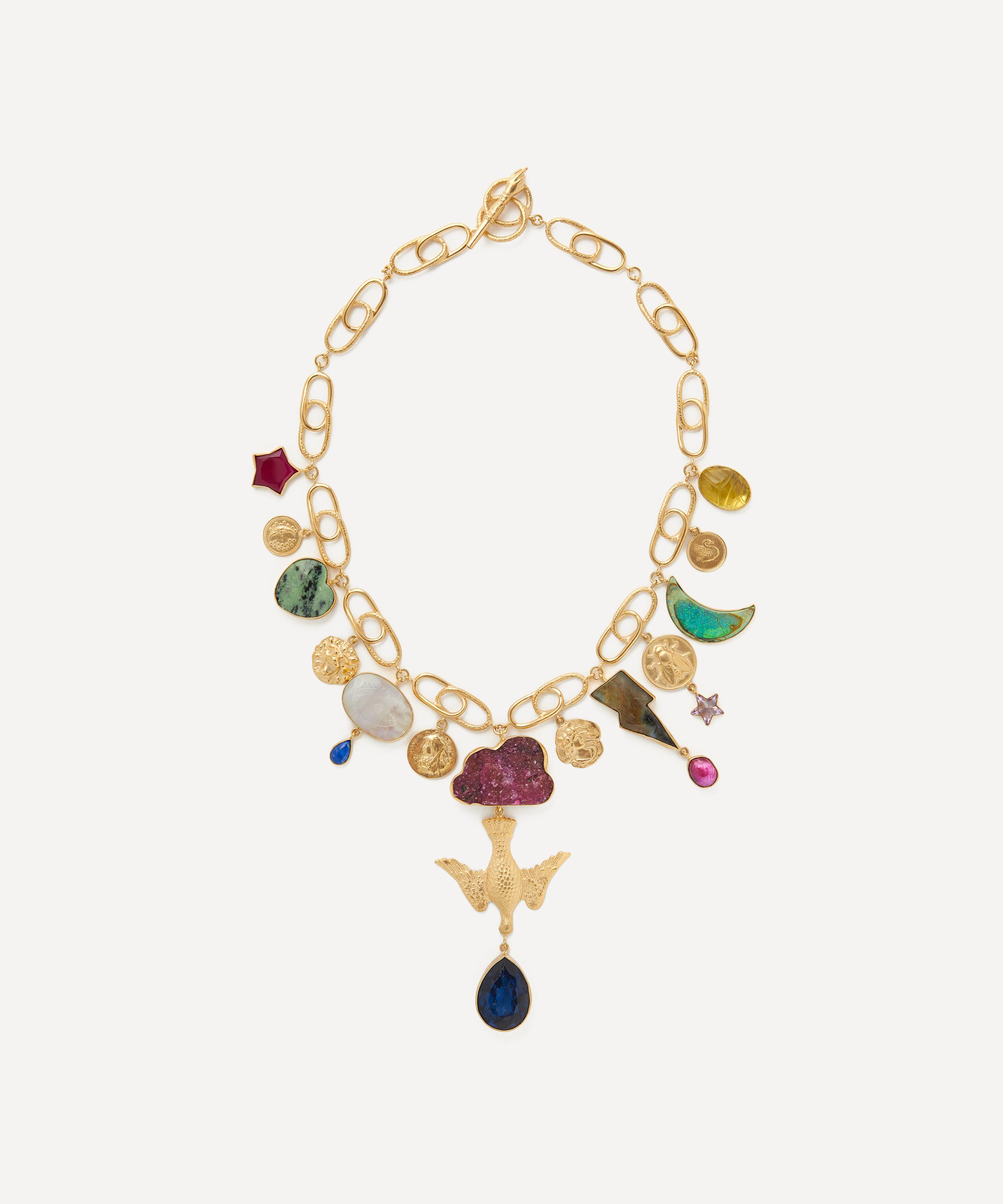 GRAINNE MORTON GRAINNE MORTON GOLD-PLATED LINKED CELESTIAL CHARM NECKLACE 