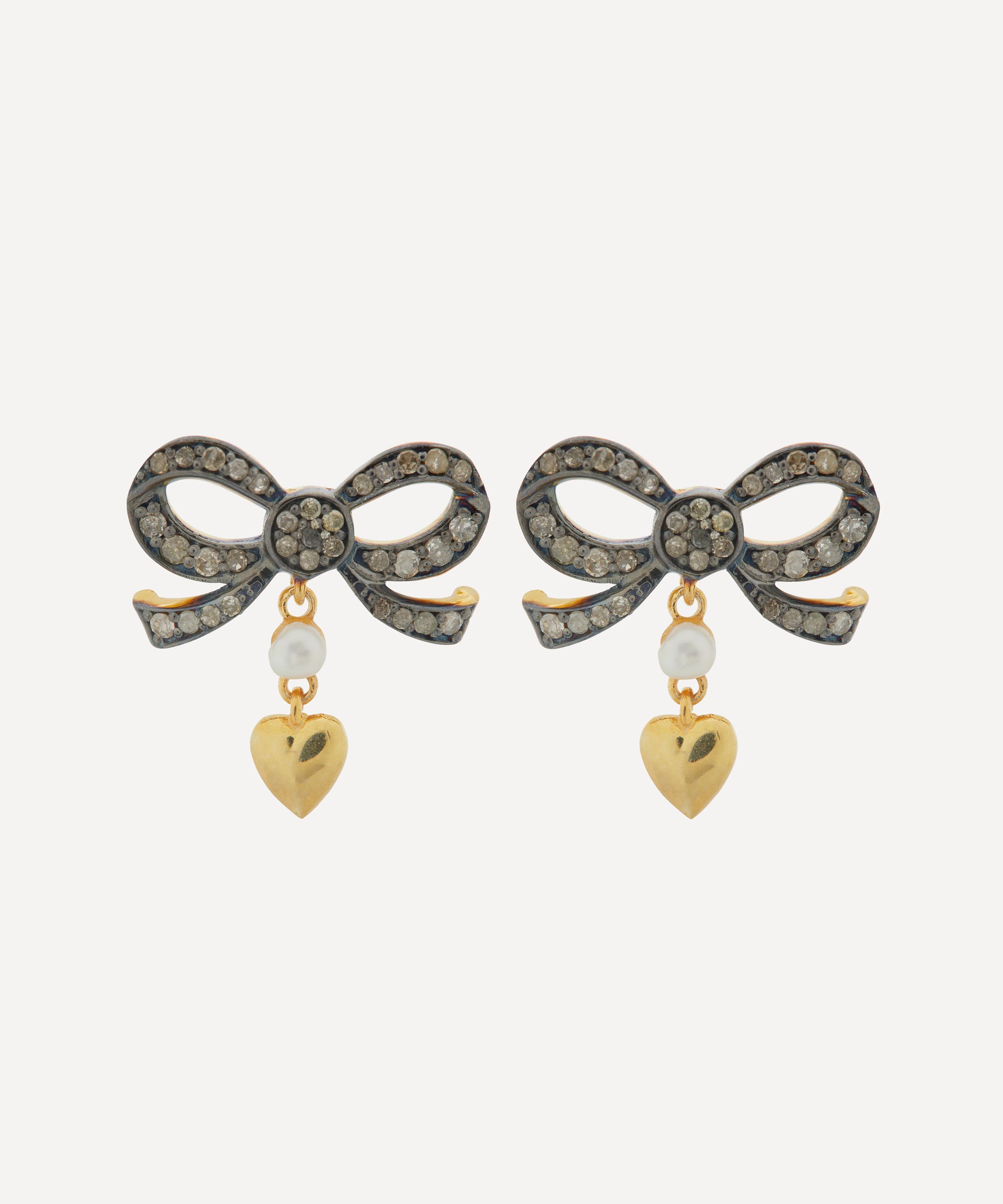 Shop Kirstie Le Marque Mixed Metal Elisabeth Diamond Bow Stud Earrings