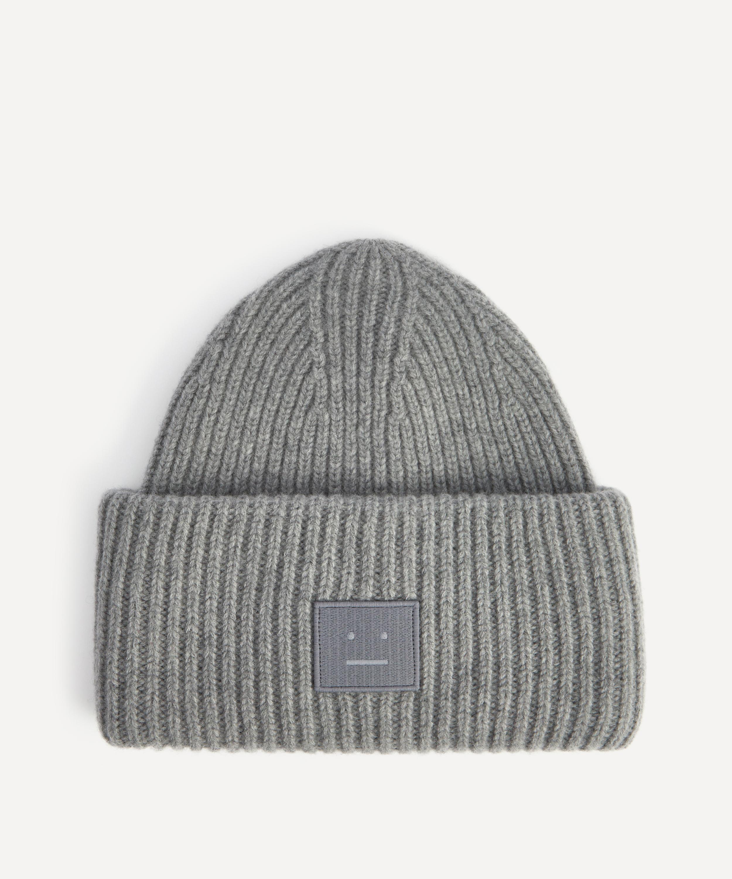 Acne Studios Women's Face Logo Beanie Hat Light Grey 34