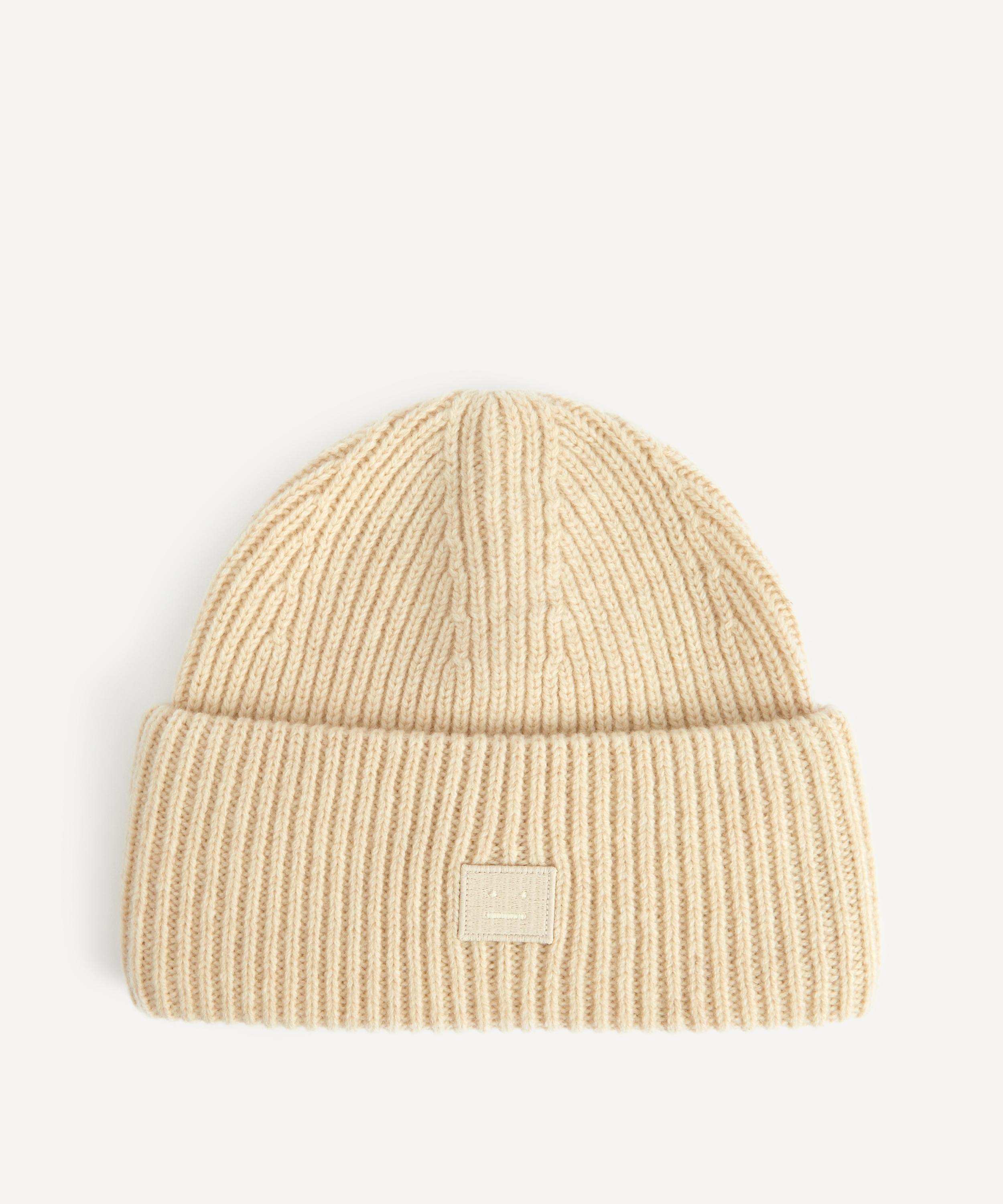 Acne Studios Women's Small Face Logo Beanie Hat Light Beige 34