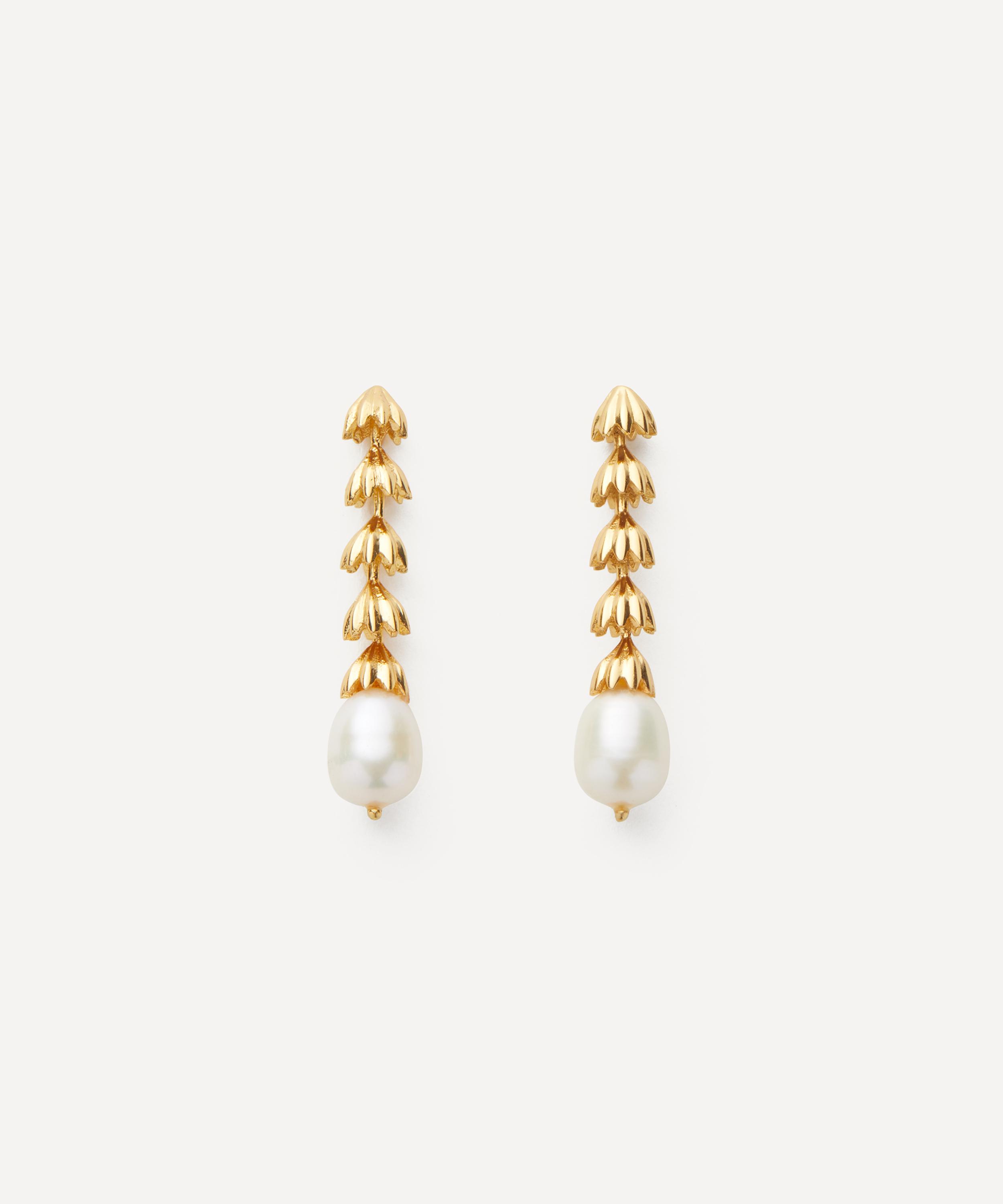 SHYLA SHYLA 22CT GOLD-PLATED CHANDELIER PEARL DROP EARRINGS 