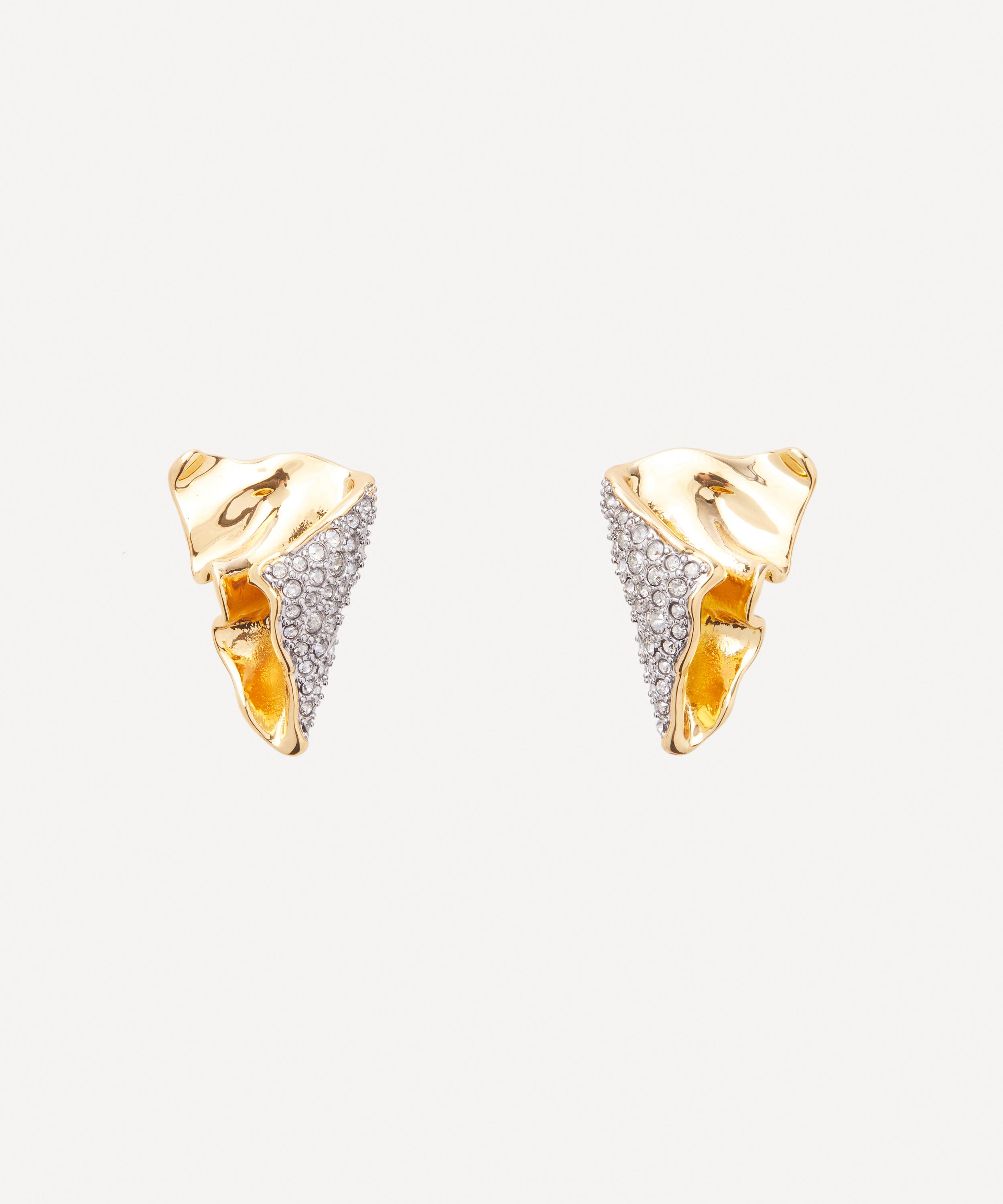 ALEXIS BITTAR ALEXIS BITTAR 14CT GOLD-PLATED SOLANALES CRYSTAL FOLDED MINI STUD EARRINGS 