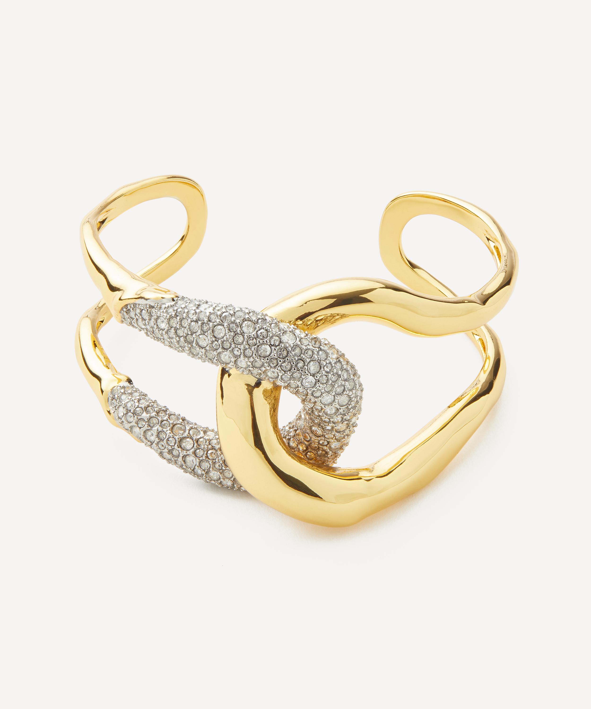 ALEXIS BITTAR ALEXIS BITTAR 14CT GOLD-PLATED SOLANALES CRYSTAL INTERLOCKED CUFF BRACELET 