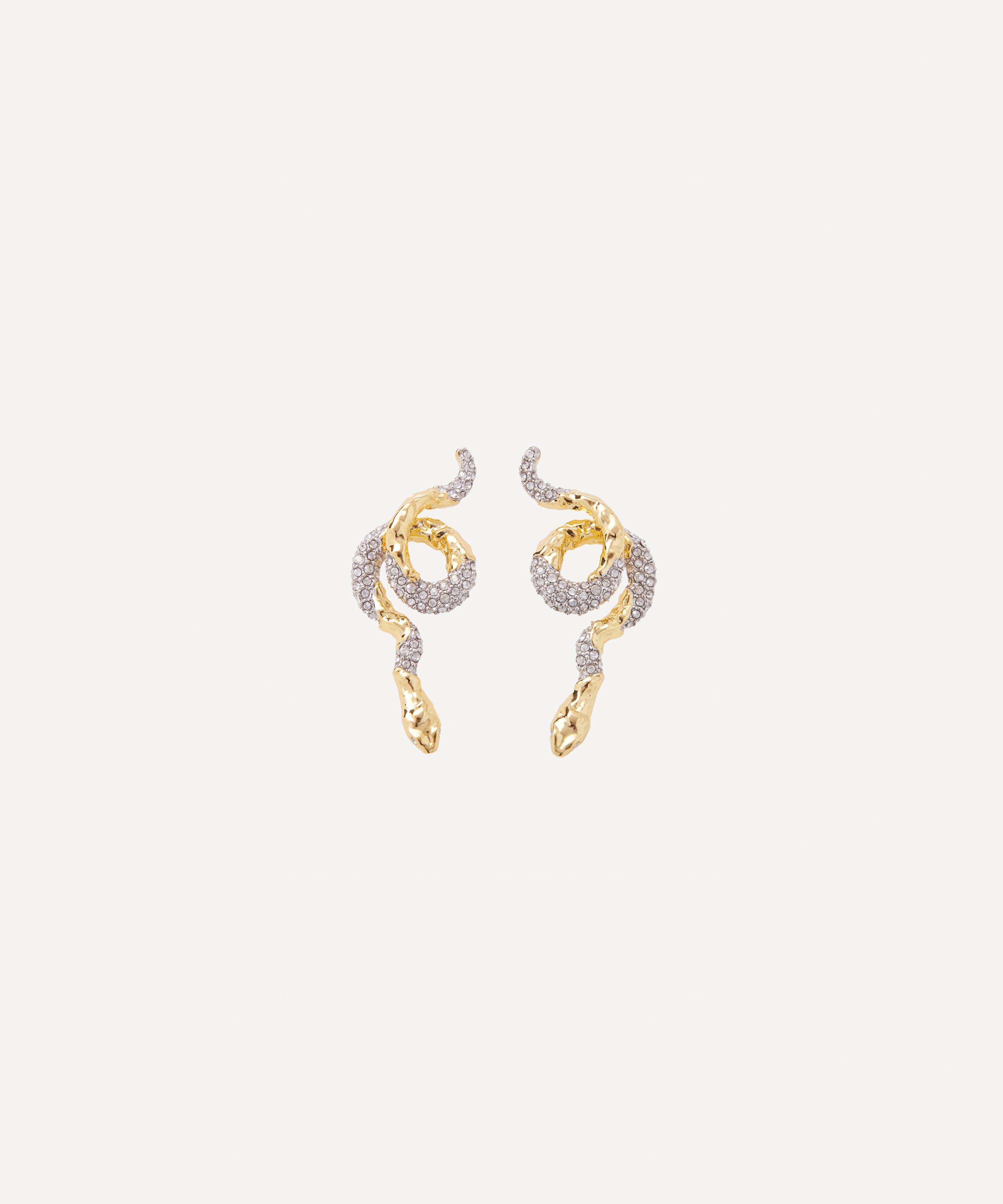 ALEXIS BITTAR ALEXIS BITTAR 14CT GOLD-PLATED CRYSTAL PAVE SERPENT CRAWLER STUD EARRINGS 