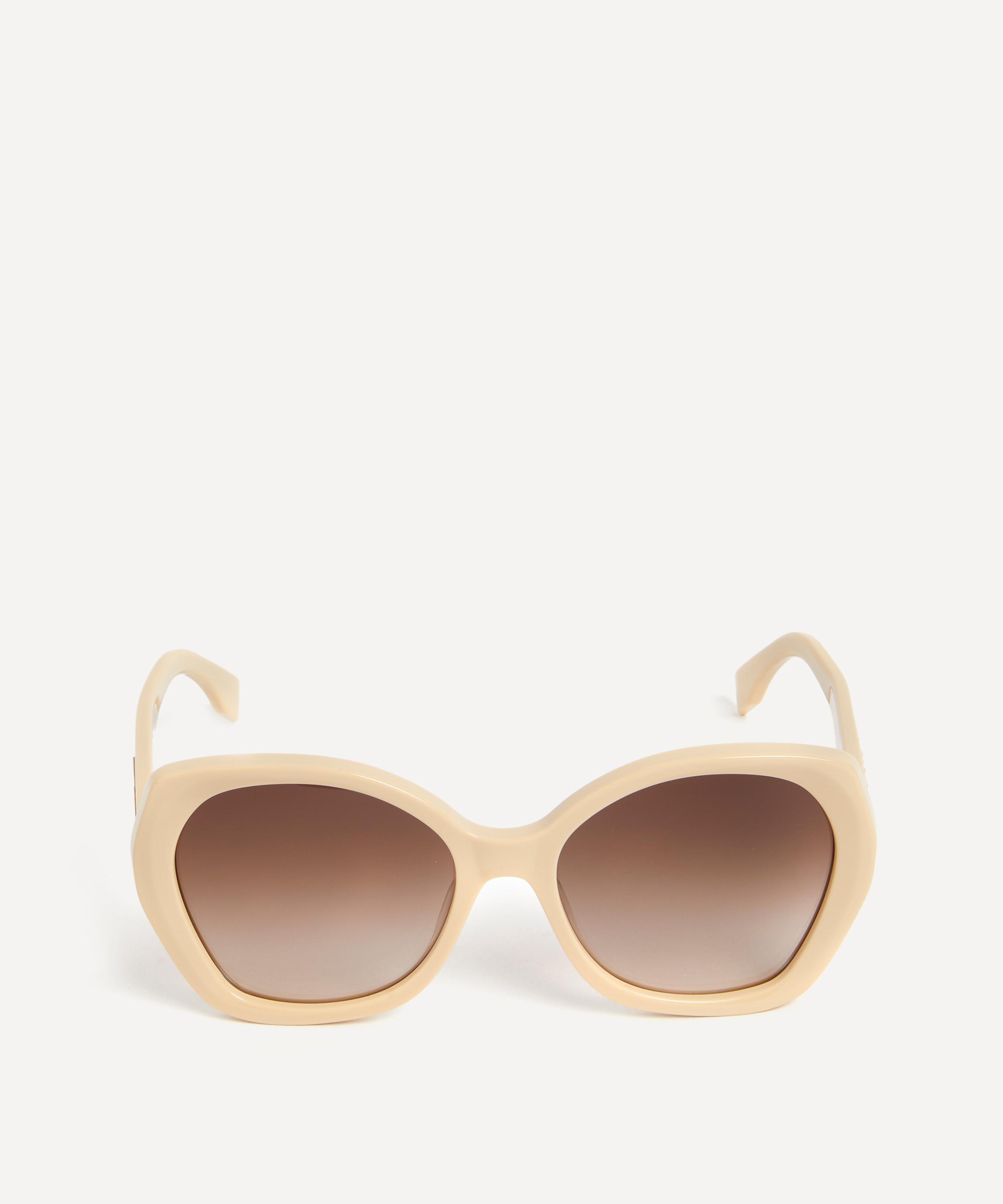 Fendi Women's Butterfly Beige Lettering Sunglasses