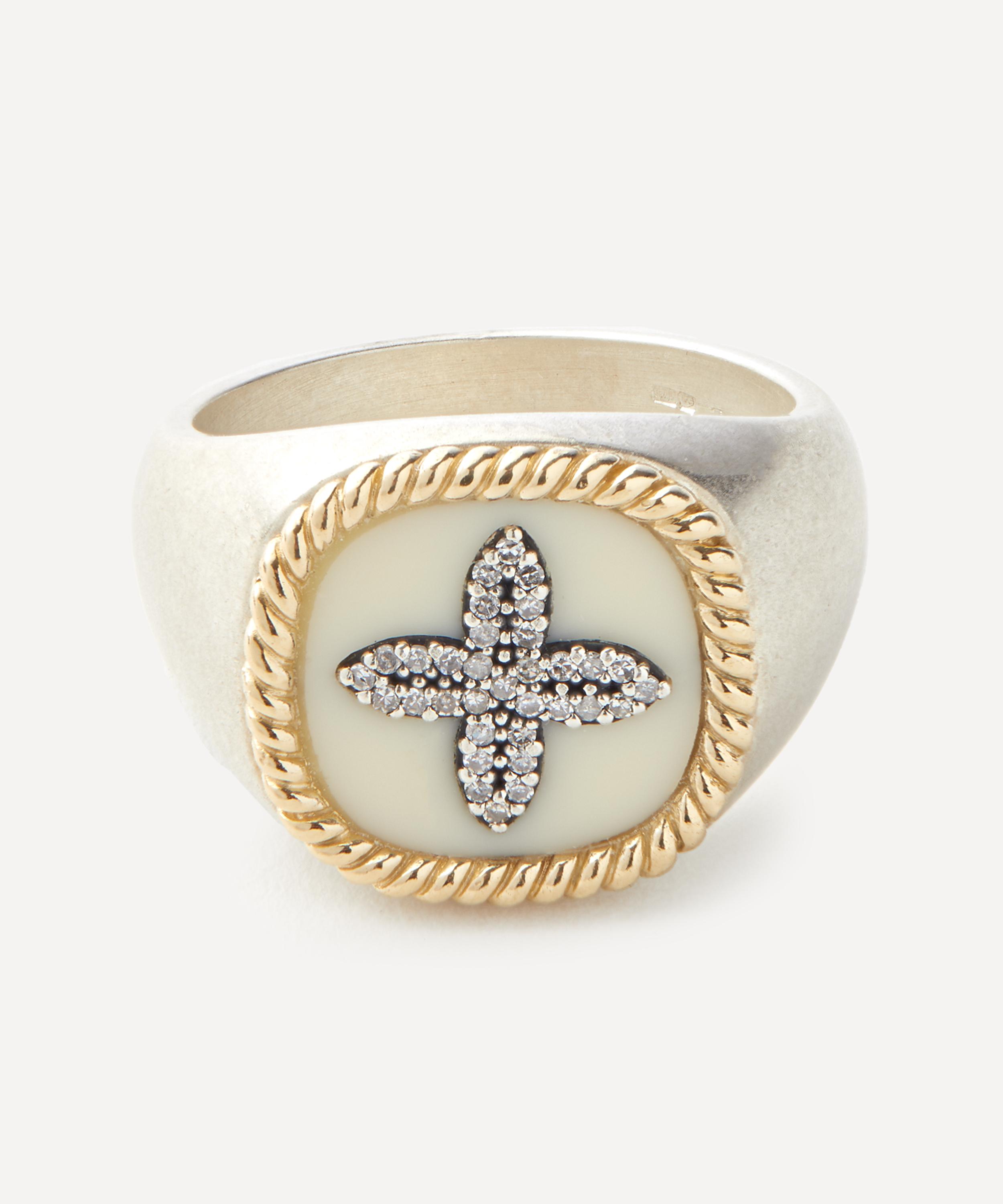 Shop Pascale Monvoisin Mens Mixed Metal Bowie White Diamond Signet Ring