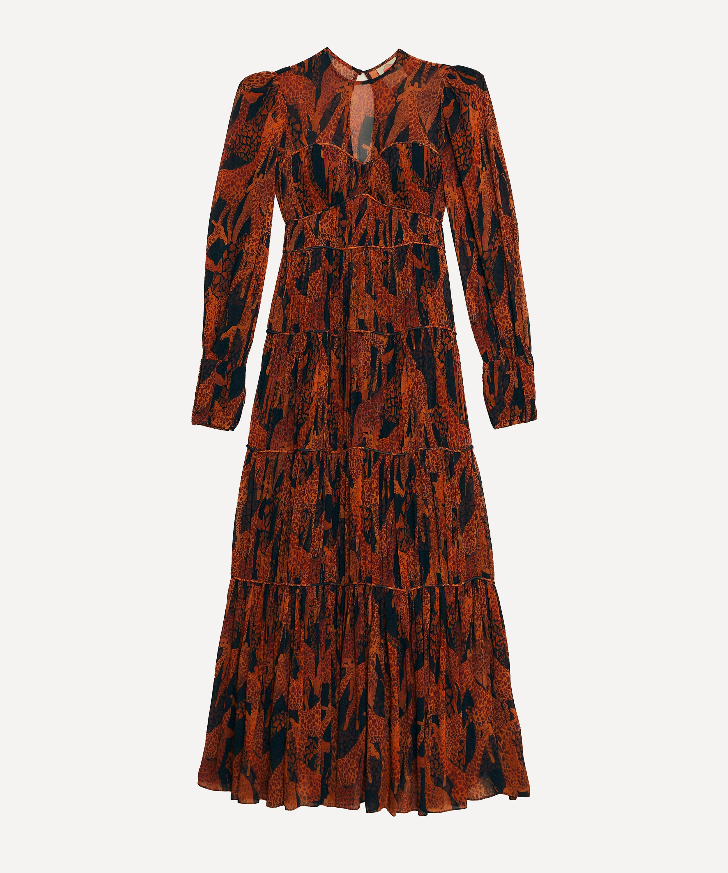 Farm Rio Women's Black Giraffes Puff-sleeve Maxi-dress