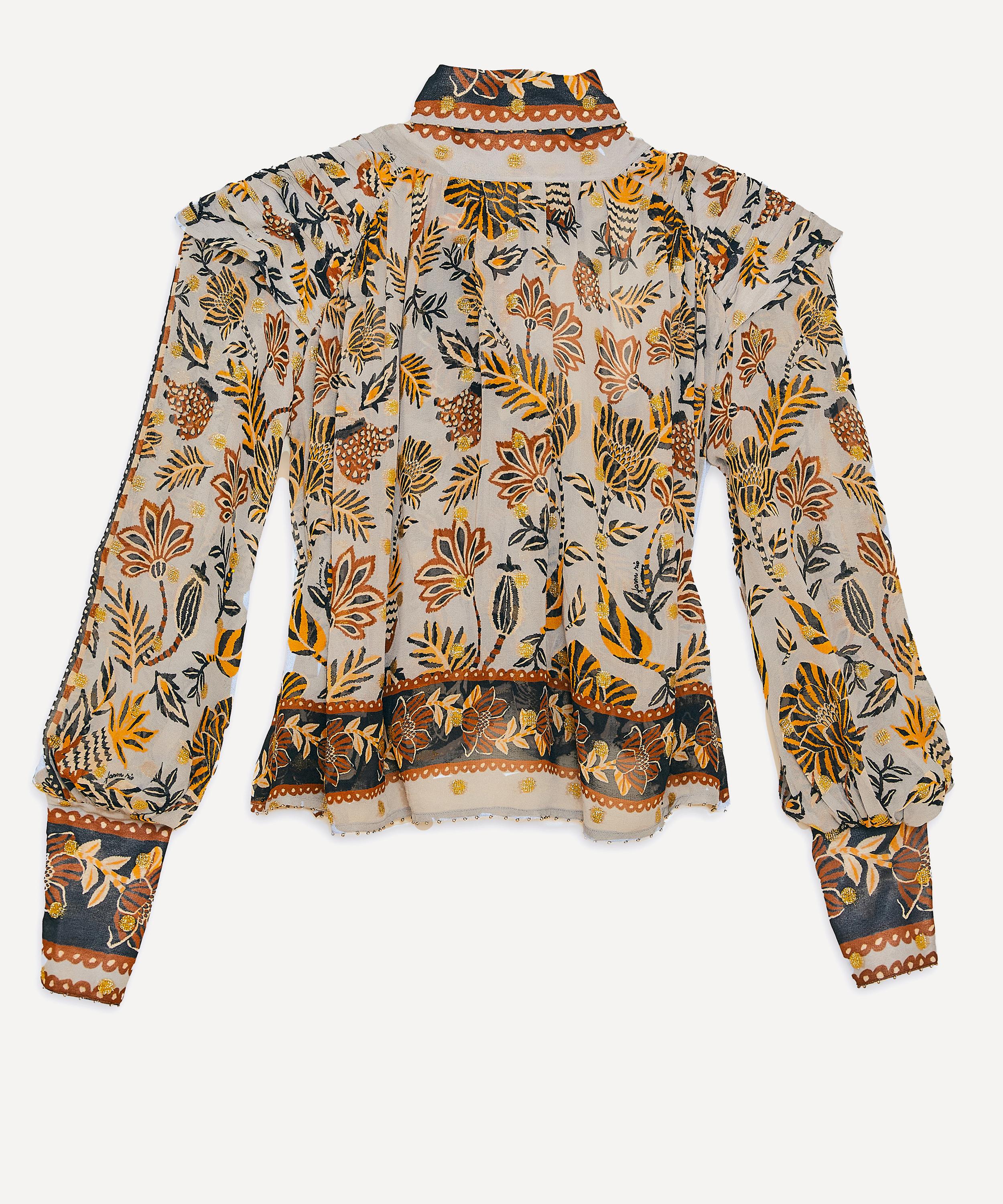 Farm Rio Women's Silver Floral Tapestry Long Sleeve Blouse In Multi