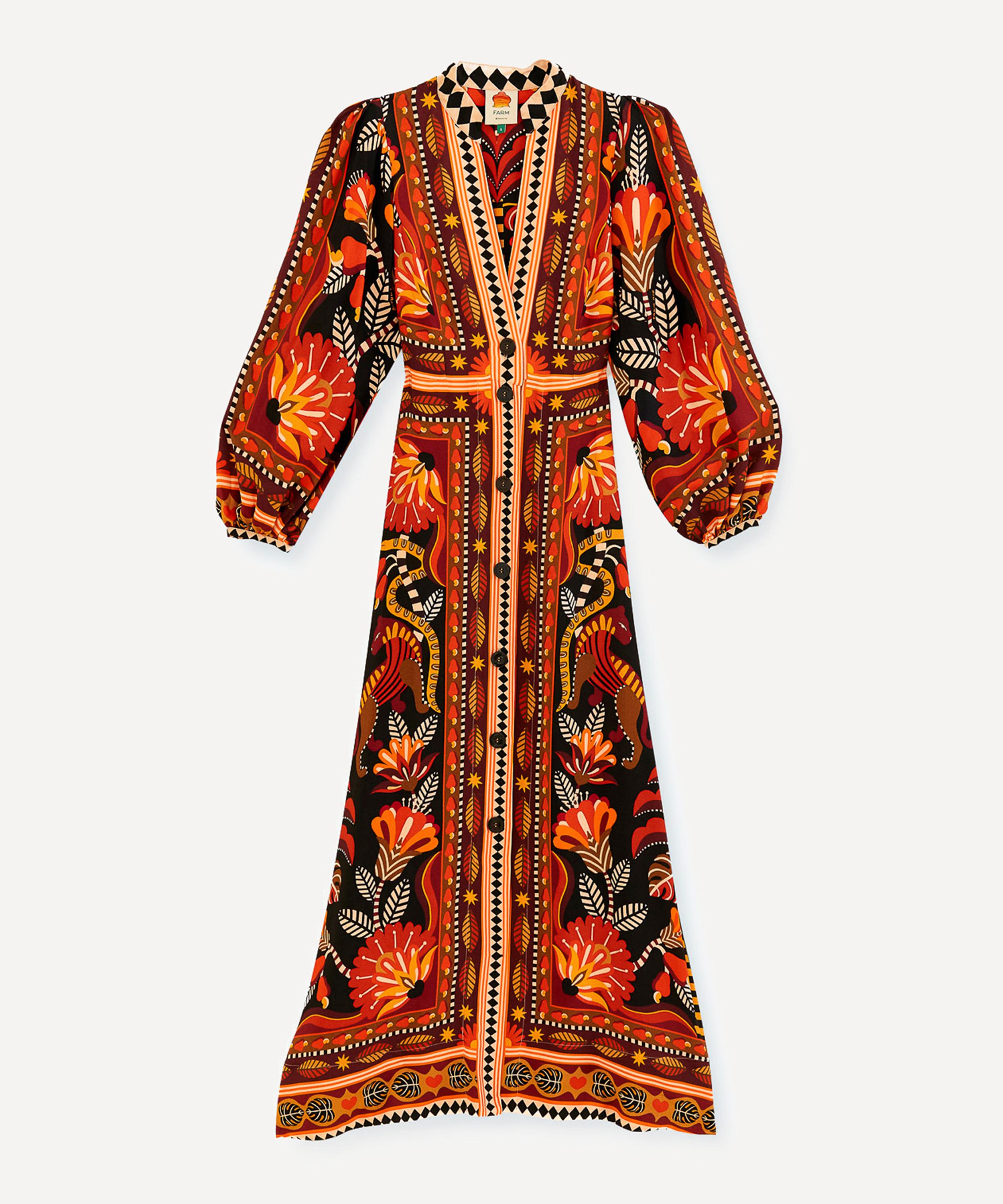 Farm Rio Women's Red Nature Beauty Scarf Maxi-dress