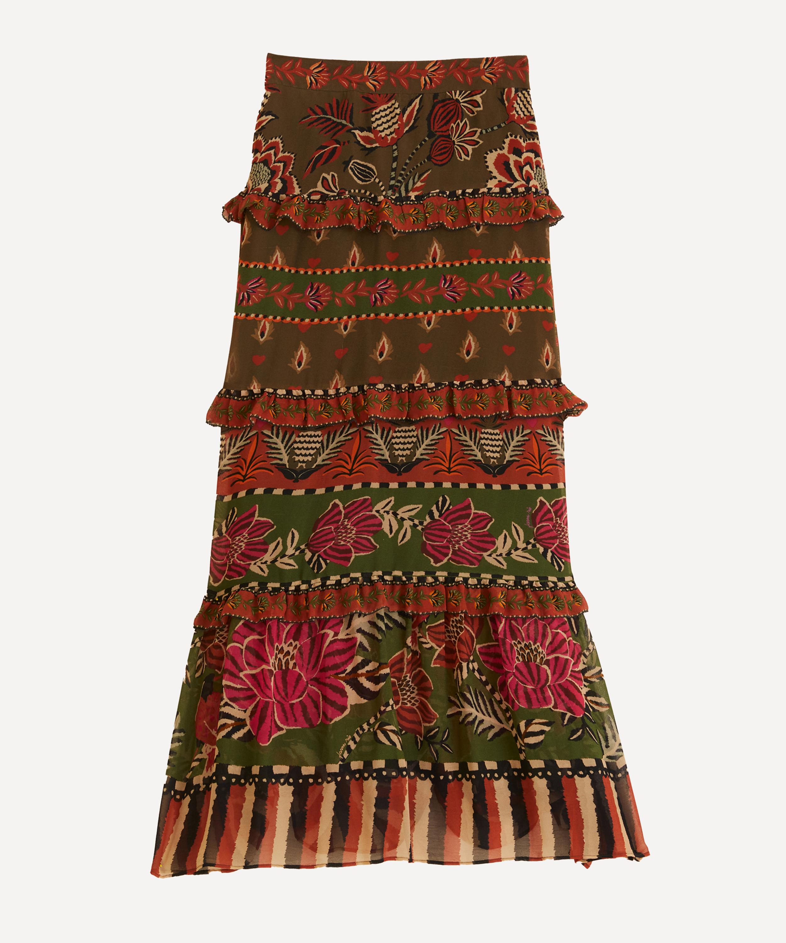 FARM RIO FARM RIO WOMEN'S MULTICOLOUR AINIKA FLORAL GARDEN TIERED MAXI SKIRT 