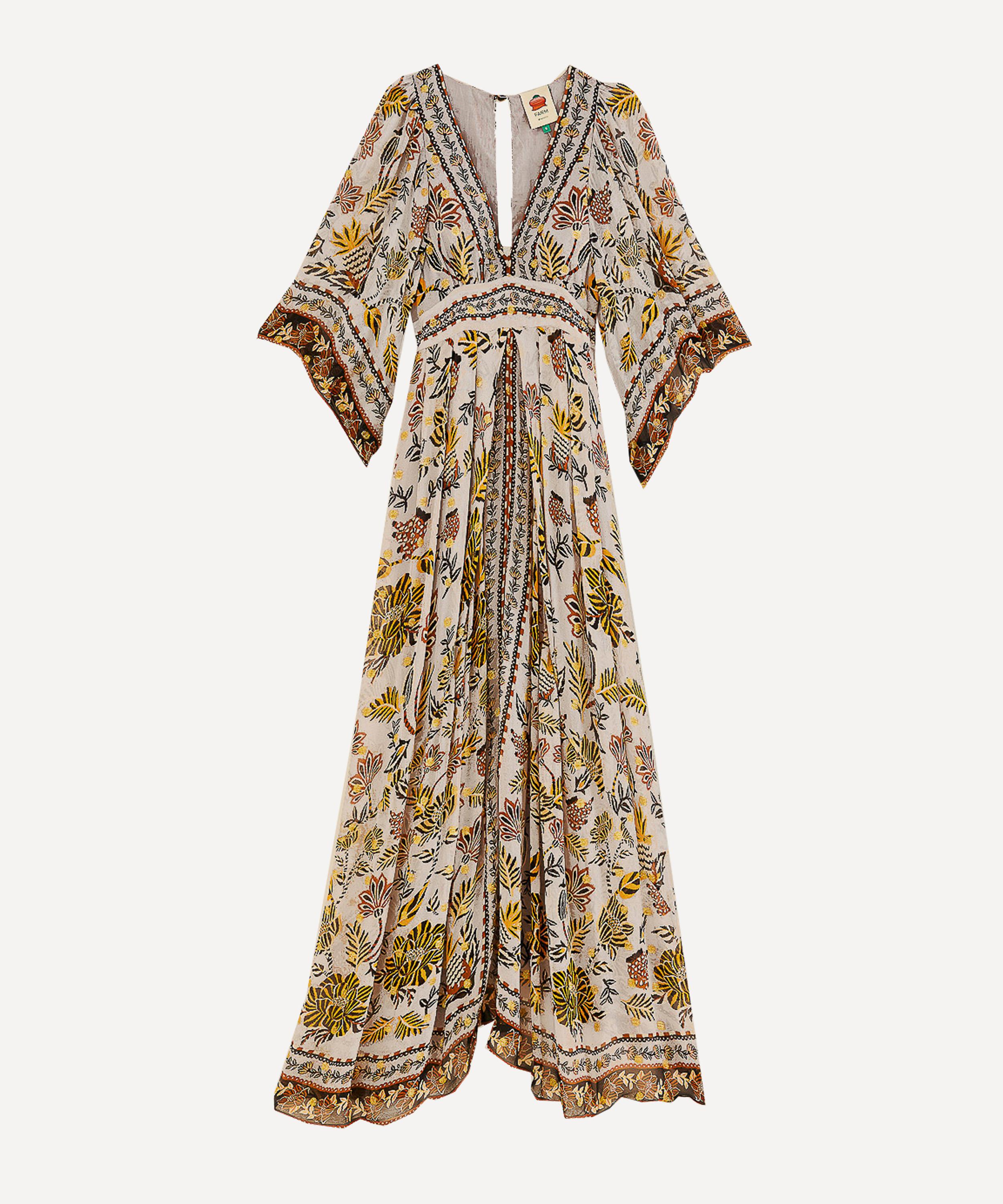Farm Rio Women's Silver Floral Tapestry Maxi-dress
