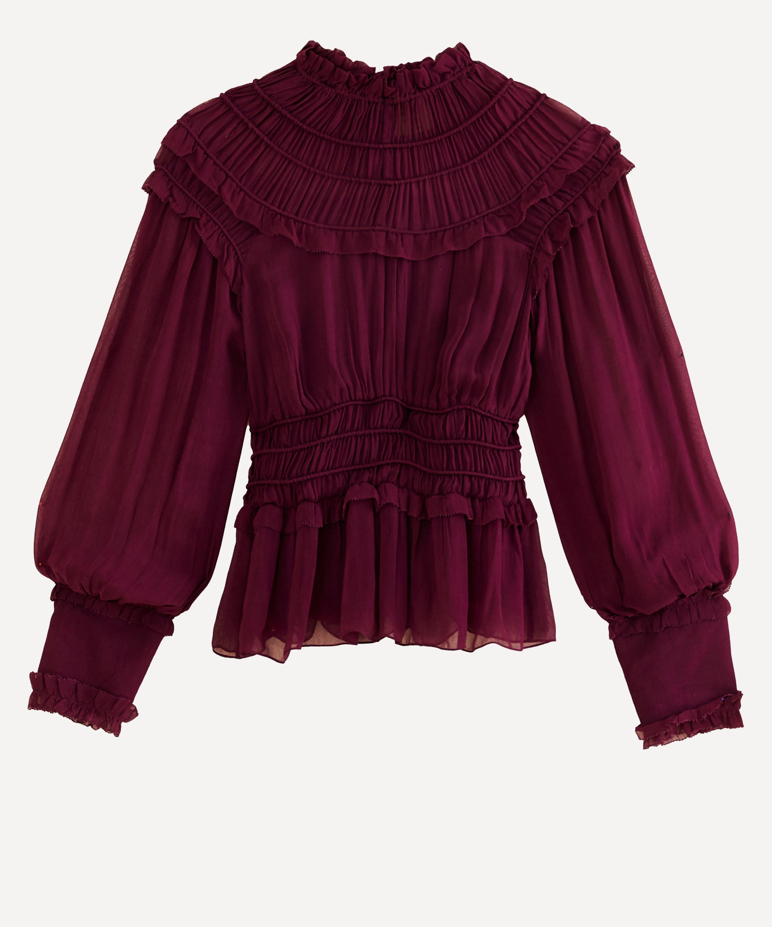 FARM RIO FARM RIO WOMEN'S BURGUNDY RUFFLEDBLOUSE 