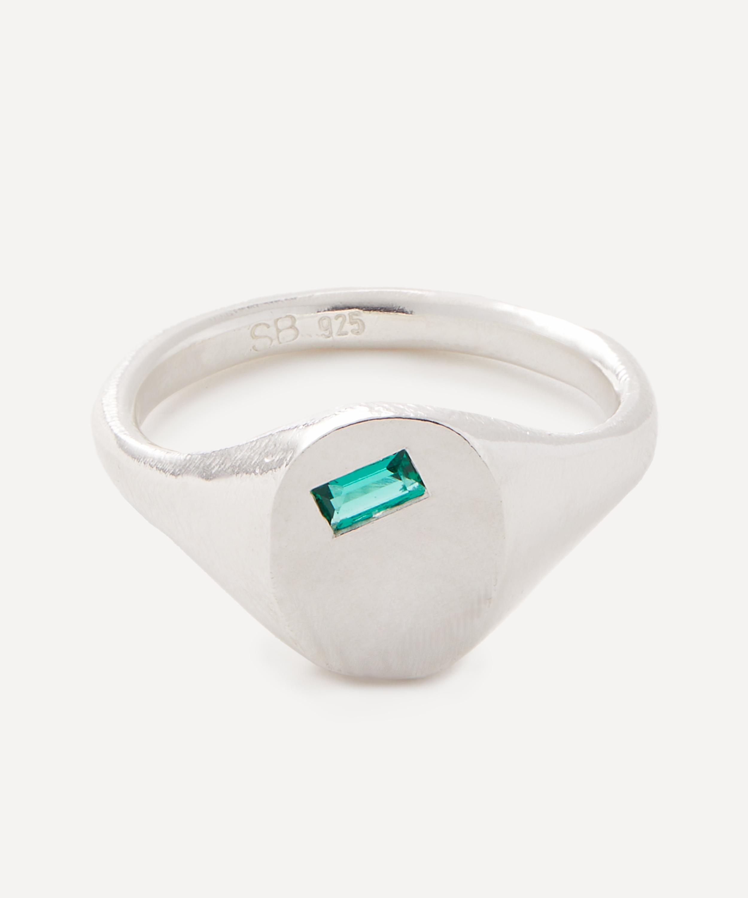 Seb Brown Sterling Silver Hydrothermal Emerald Xl Baguette Ring