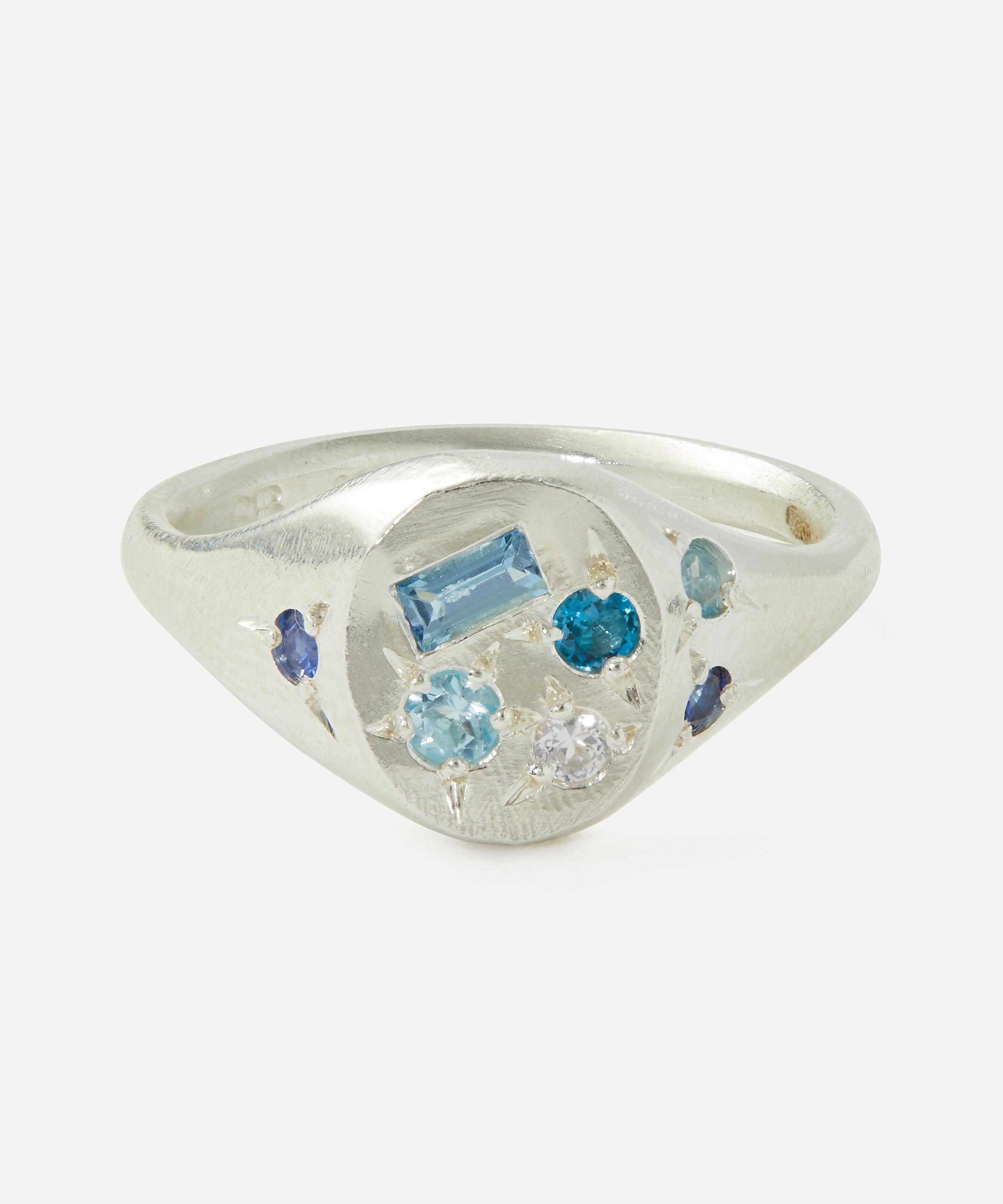 Seb Brown Sterling Silver Blue Treasure Multi-Stone Signet Ring Metallics 3 Luxury Christmas Gift / Present