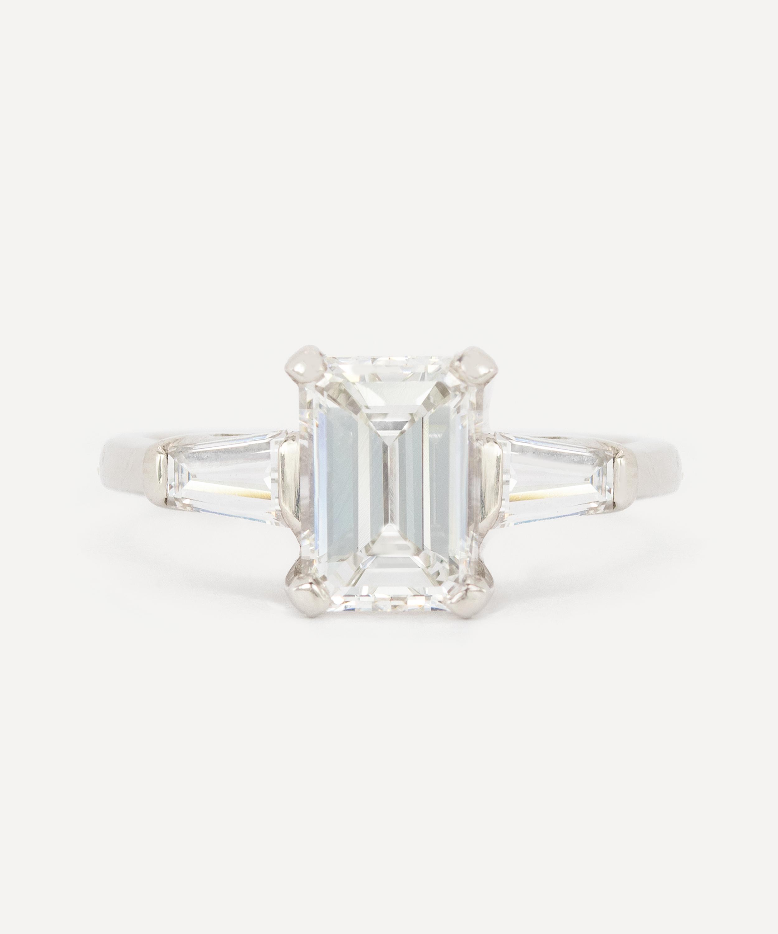Kojis Platinum Vintage Emerald Cut Diamond Ring