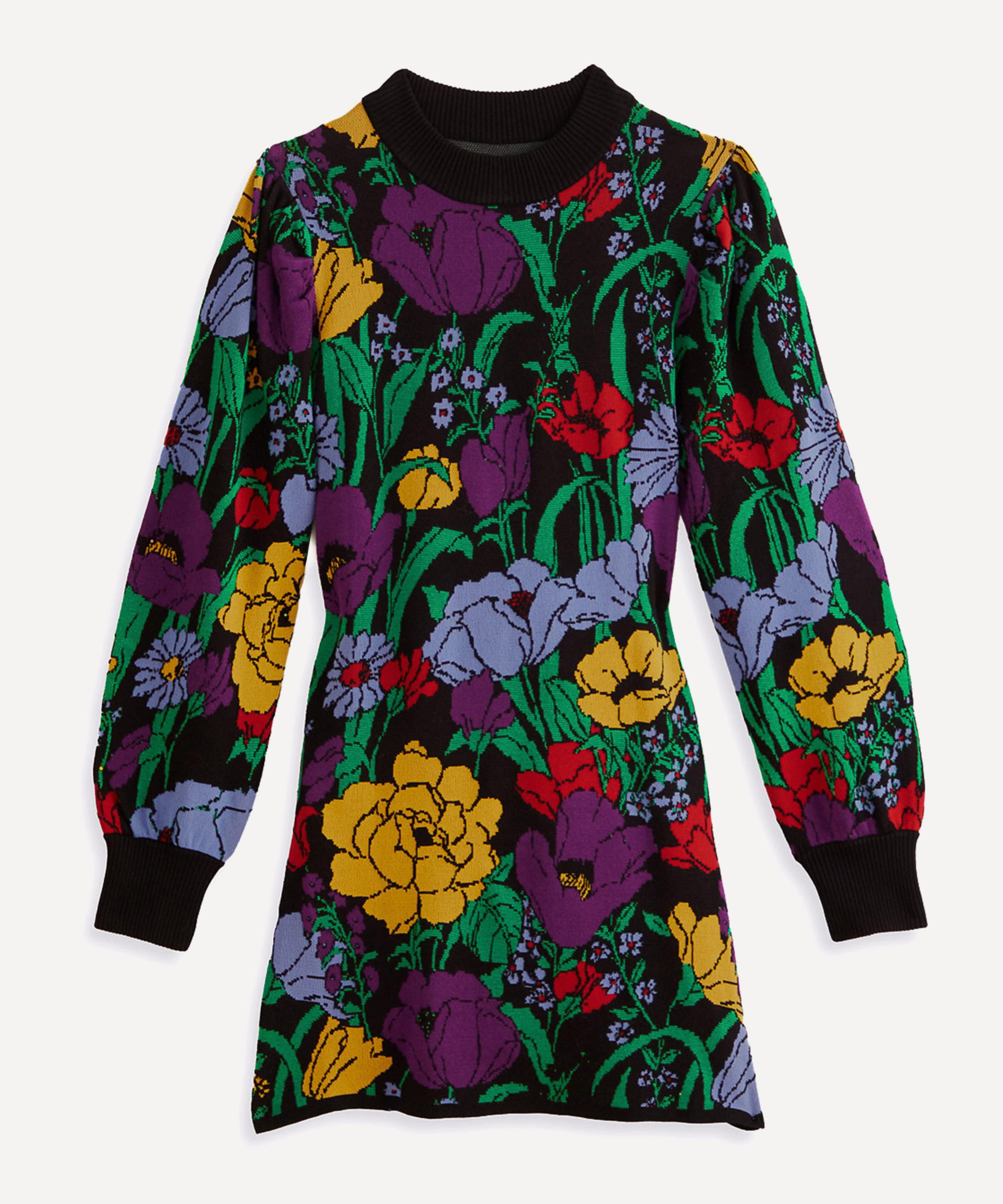 Farm Rio Women's Black Bucolic Garden Sweater Dress In Multi