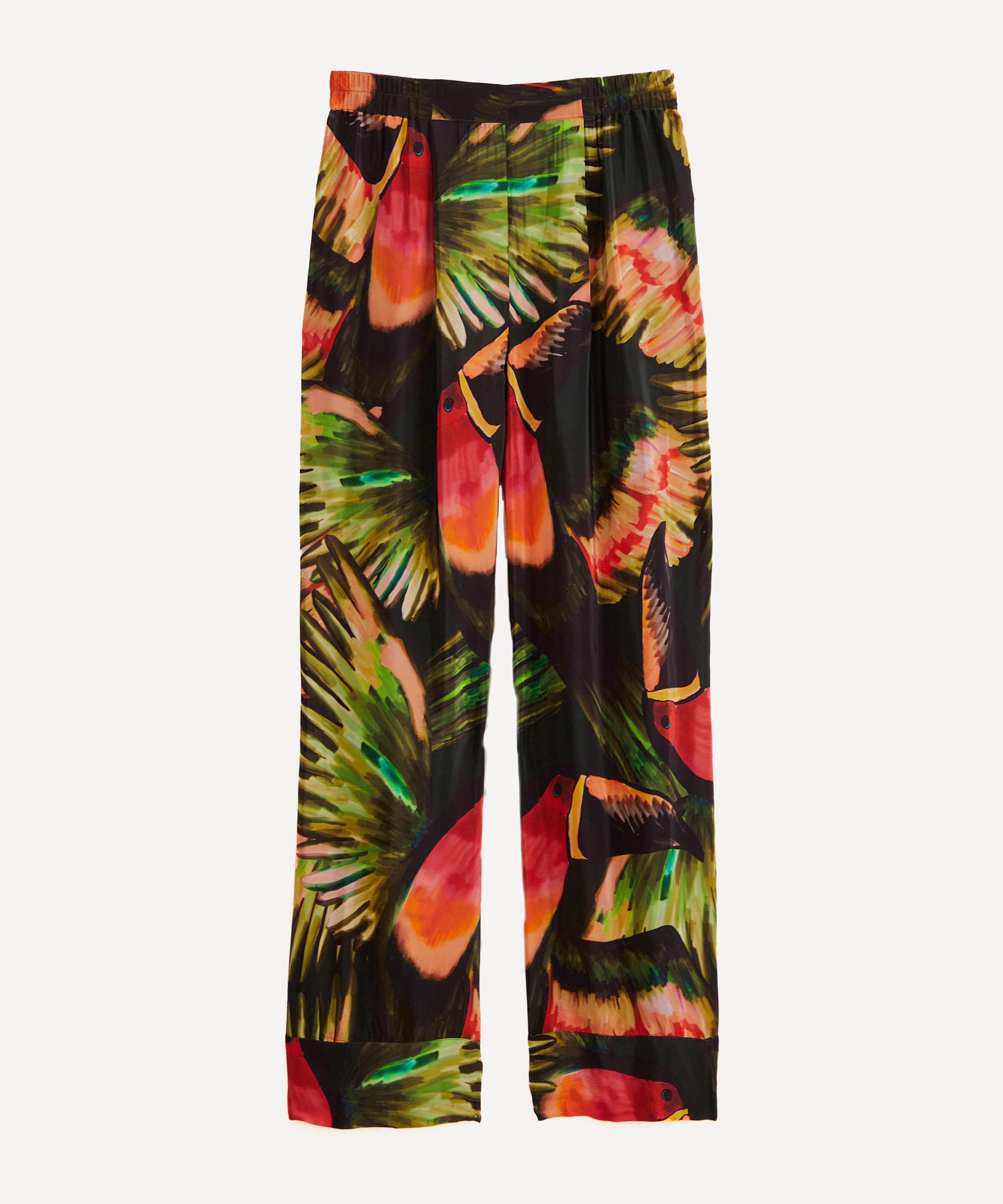 Farm Rio Women's Green Painted Toucans Trousers In Multi