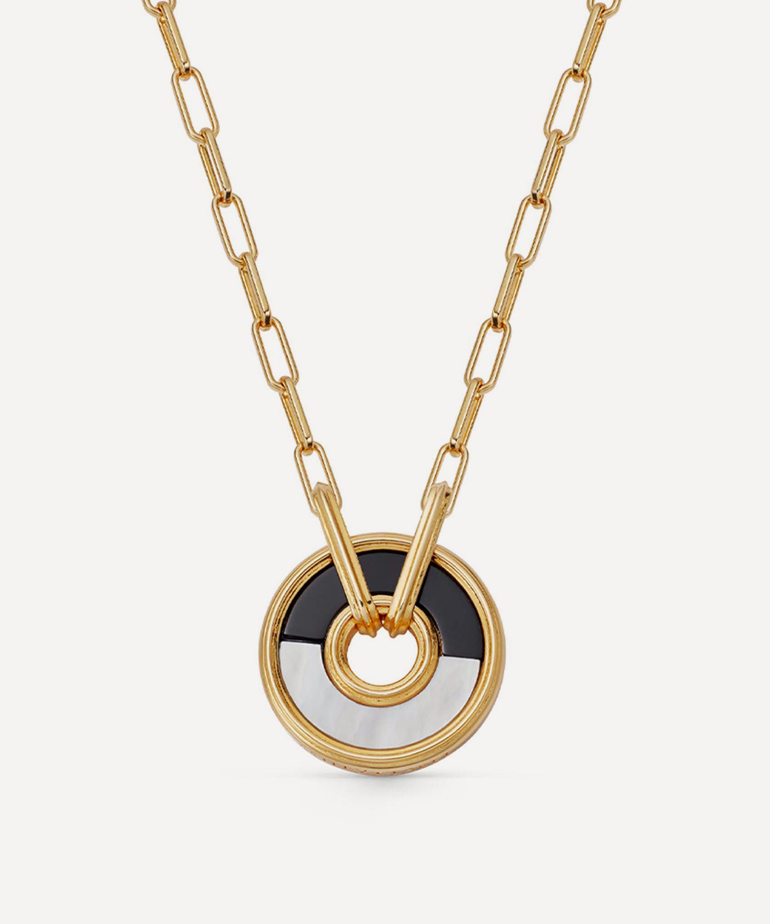 ASTLEY CLARKE ASTLEY CLARKE 18CT GOLD-PLATED VERMEIL SILVER FUSE BLACK ONYX AND MOTHER OF PEARL PENDANT NECKLACE 
