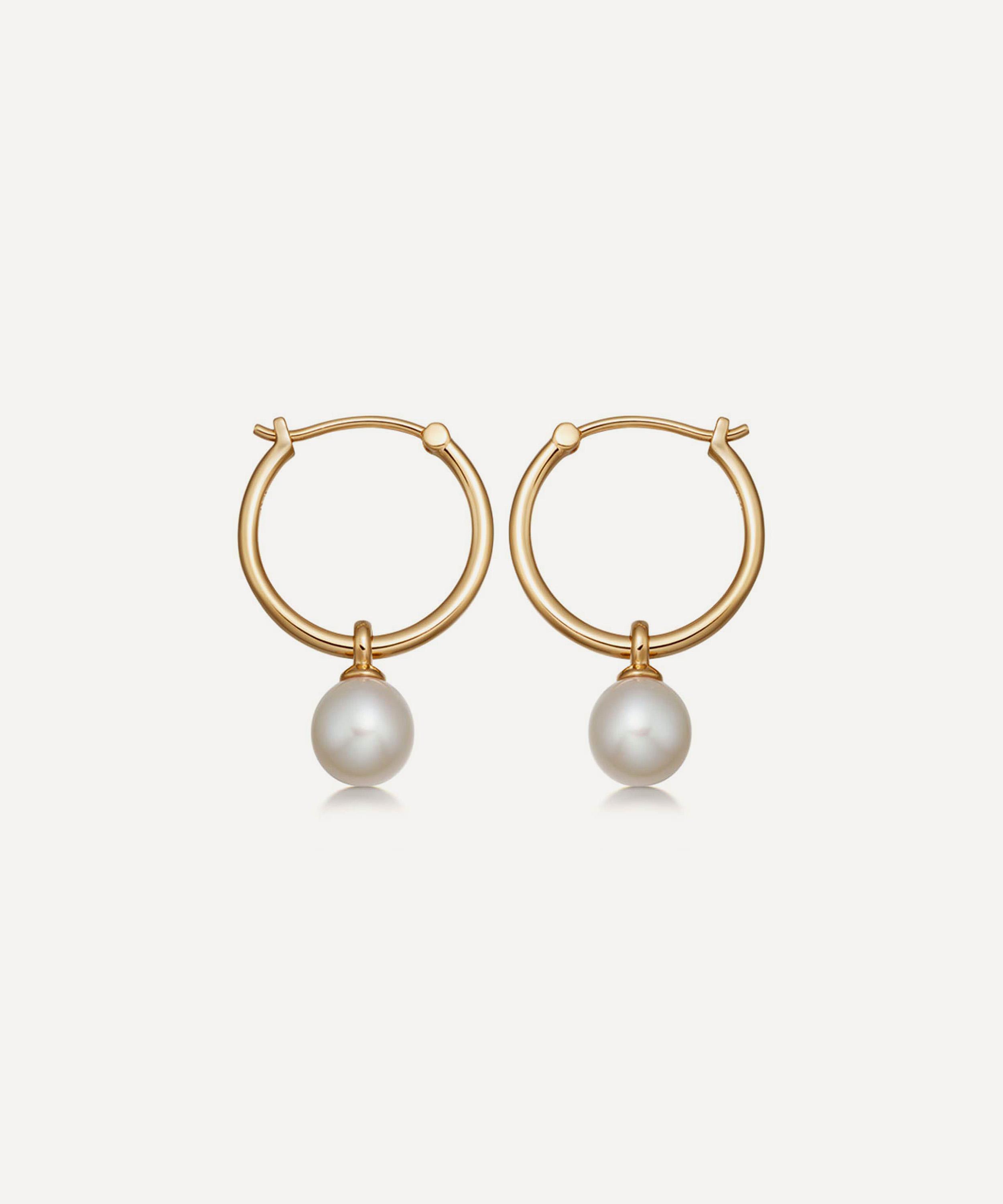 ASTLEY CLARKE ASTLEY CLARKE 18CT GOLD PLATED VERMEIL SILVER STILLA WHITE PEARL DROP HOOP EARRINGS 