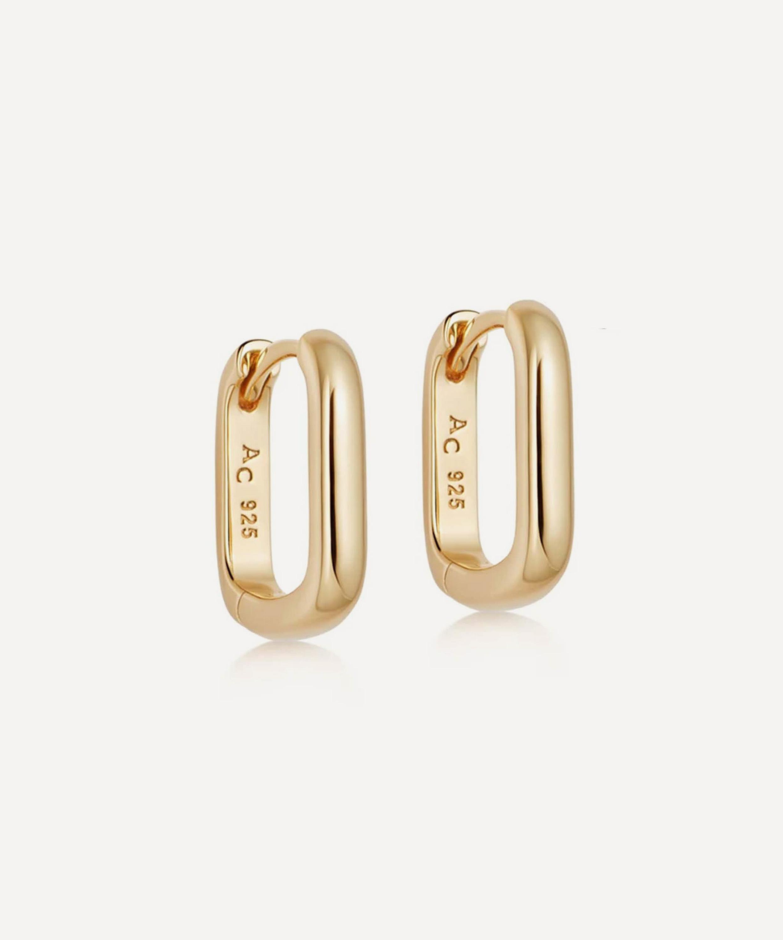 ASTLEY CLARKE ASTLEY CLARKE 18CT GOLD-PLATED VERMEIL SILVER CELESTIAL SMALL OBLONG HUGGIE HOOP EARRINGS 