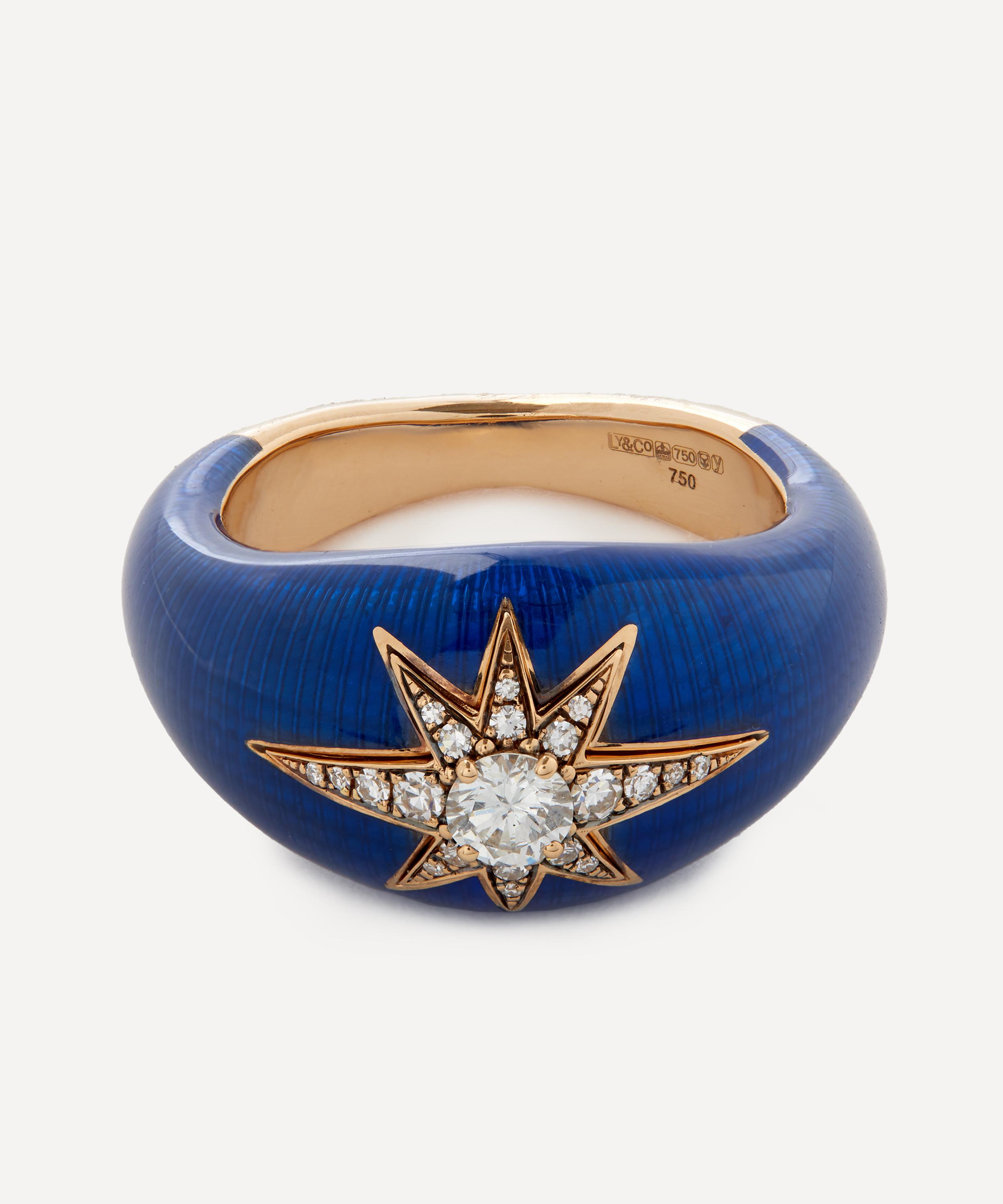 SELIM MOUZANNAR SELIM MOUZANNAR 18CT GOLD AIDA NAVY ENAMEL AND DIAMOND RING 