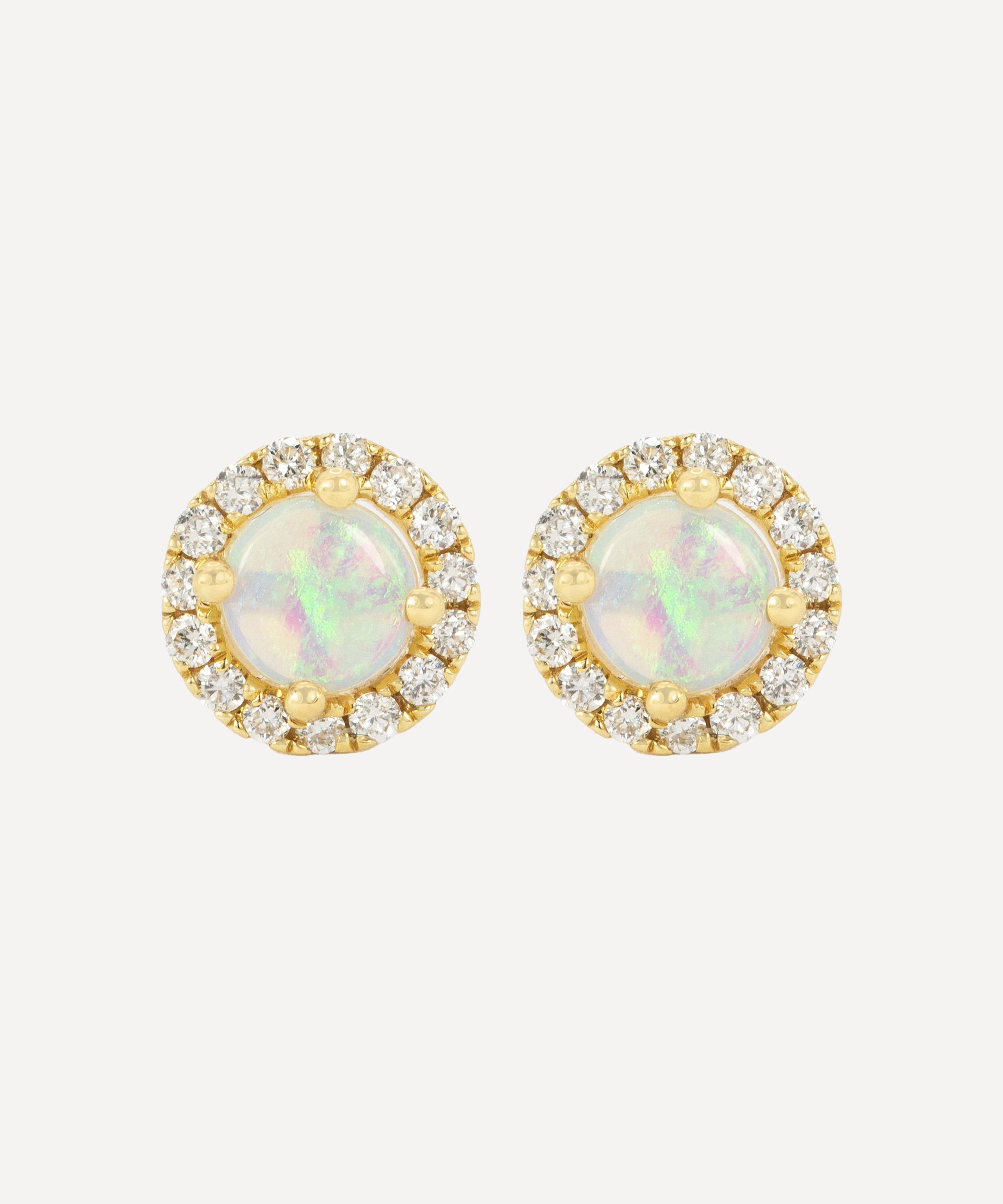 Kojis 18ct Opal And Diamond Halo Cluster Stud Earrings