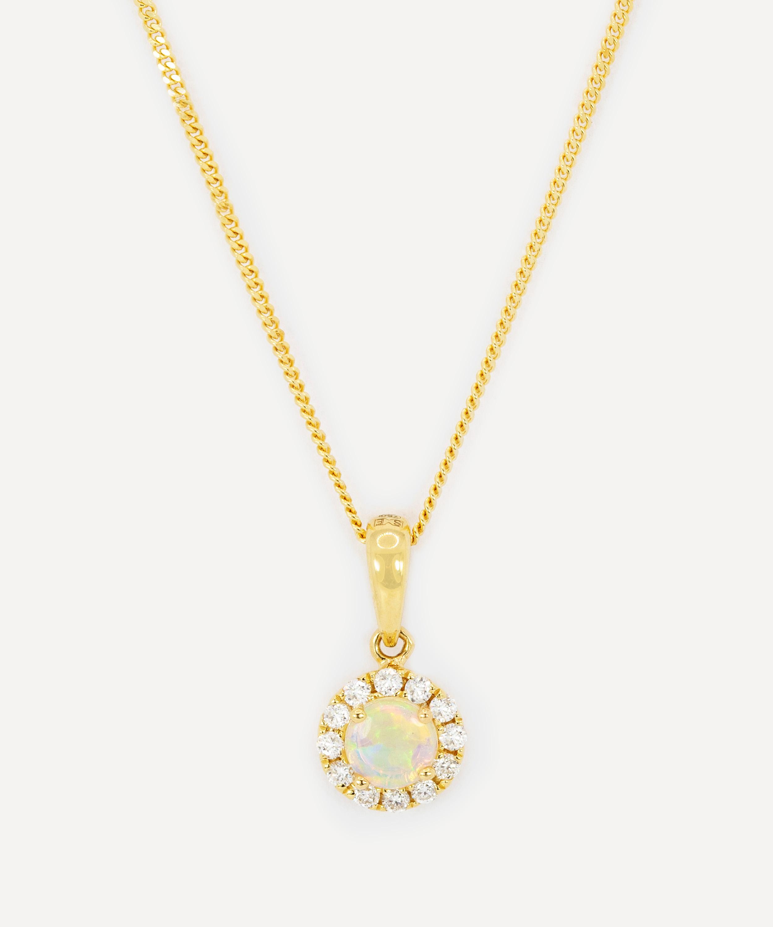 Kojis 18ct Opal And Diamond Halo Cluster Pendant Necklace