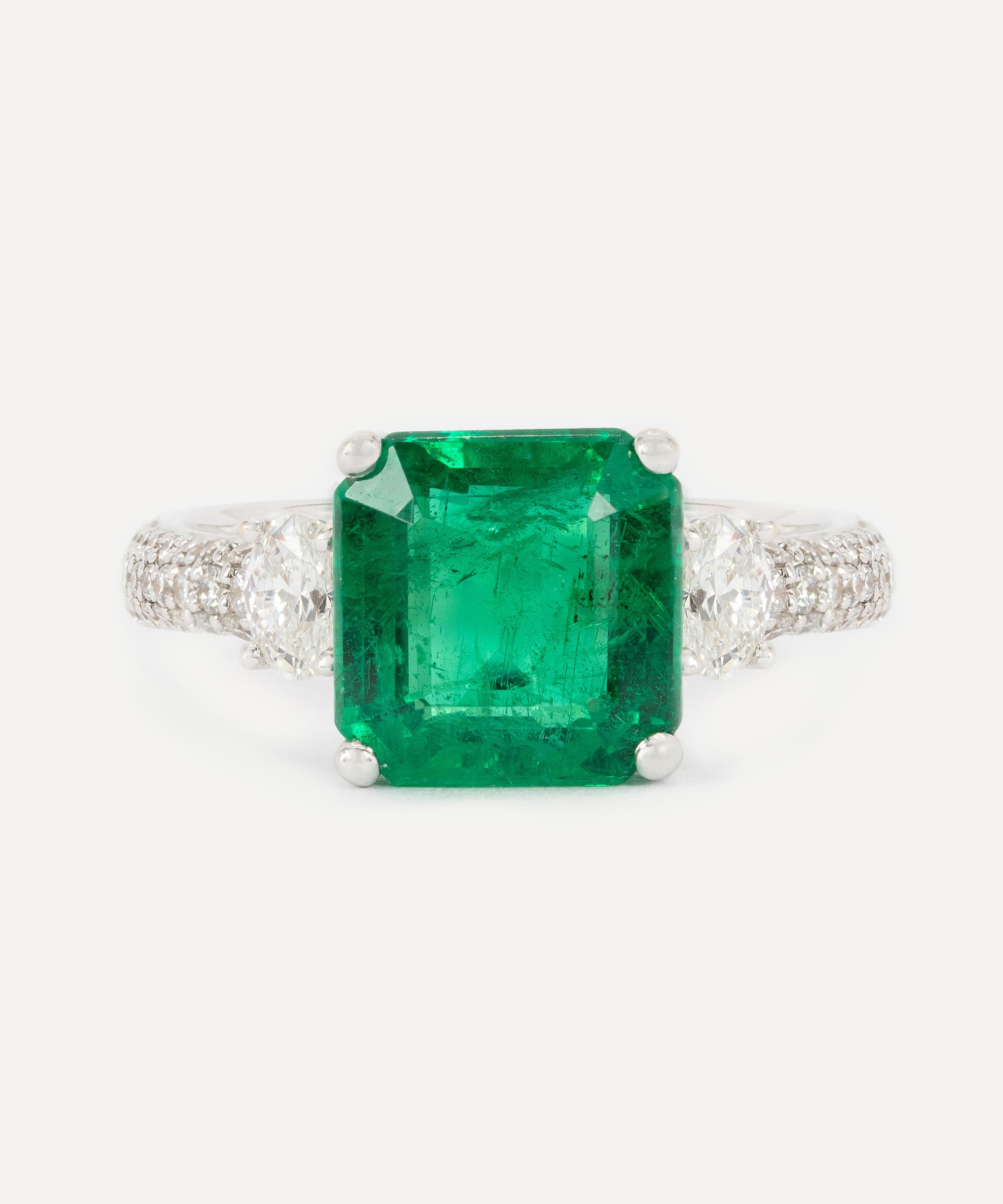 Kojis 18ct White Gold Emerald And Diamond Cocktail Ring