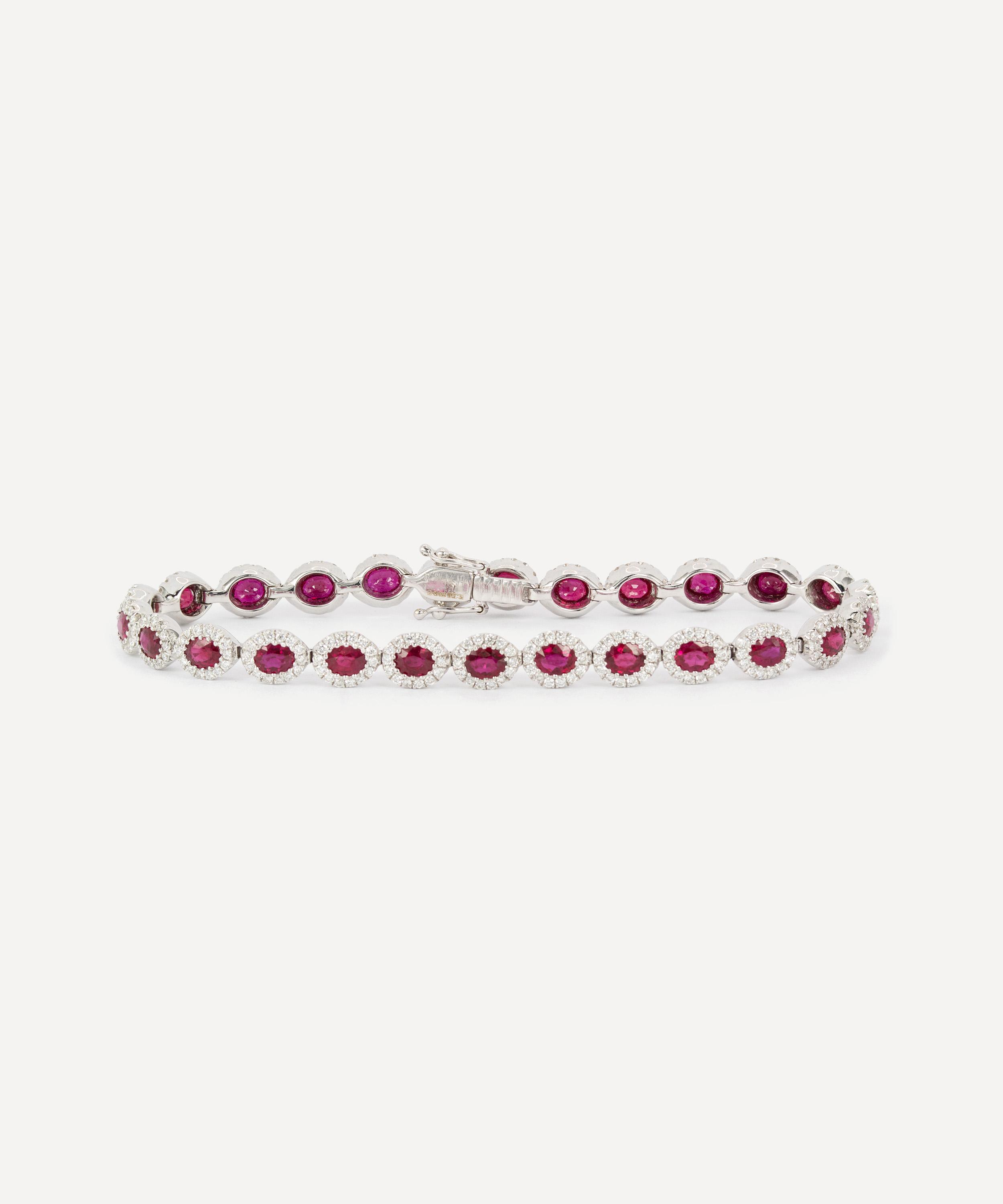 Kojis 18ct White Gold Ruby and Diamond Cluster Bracelet Luxury