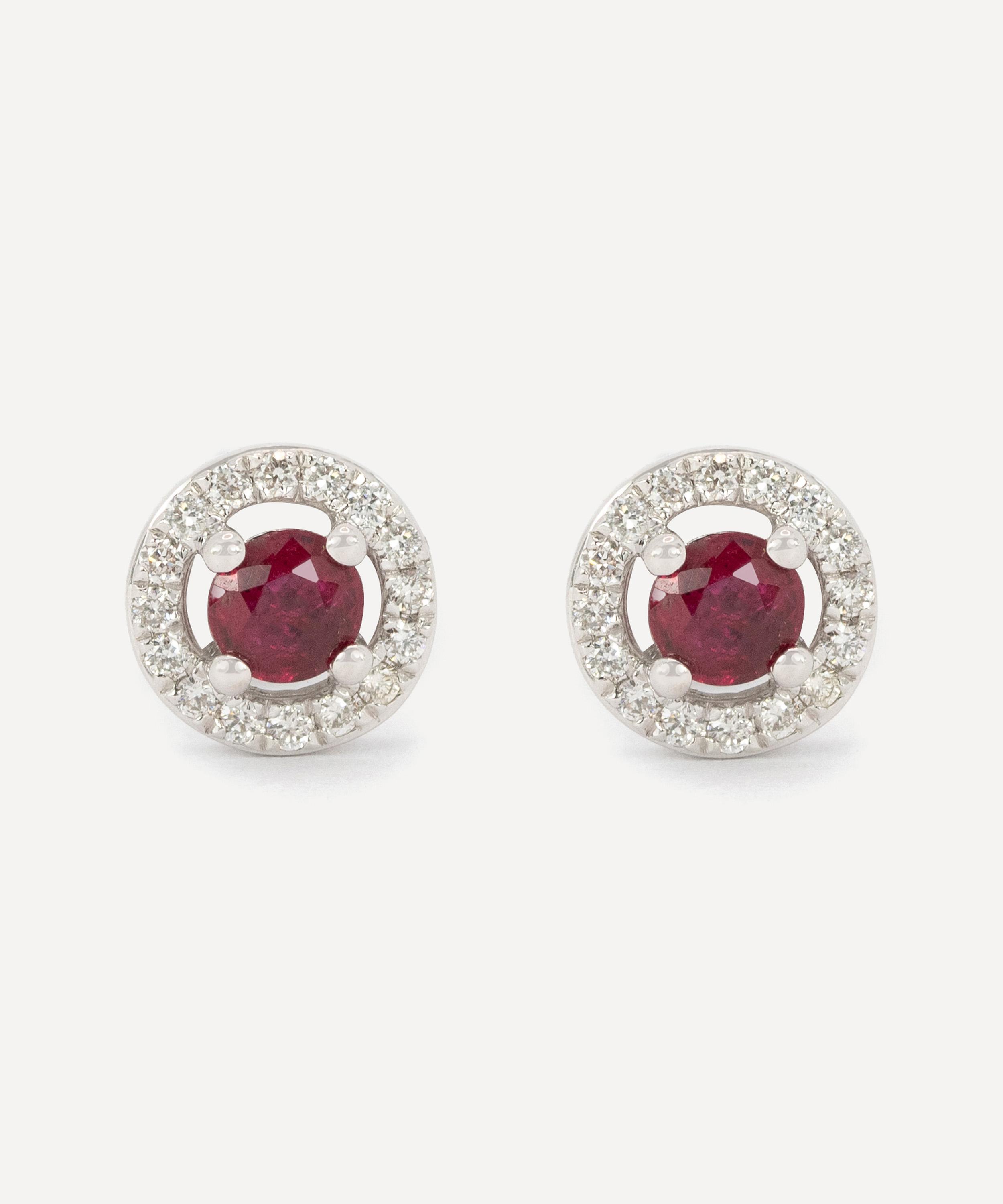 Kojis 18ct White Gold Ruby And Diamond Cluster Stud Earrings
