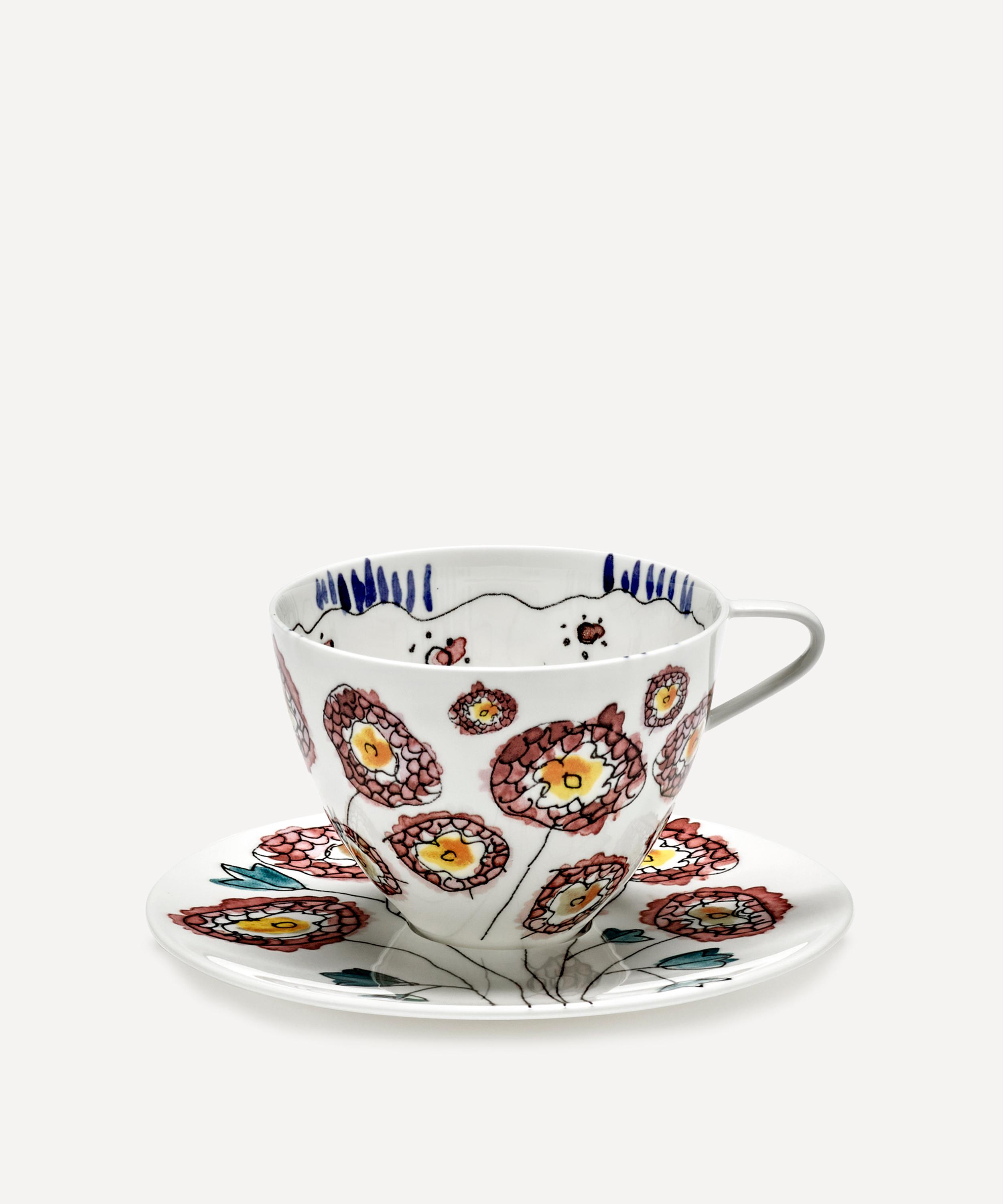 SERAX SERAX X MARNI ANEMONE MILK MIDNIGHT FLOWERS CAPPUCCINO CUP AND SAUCER 