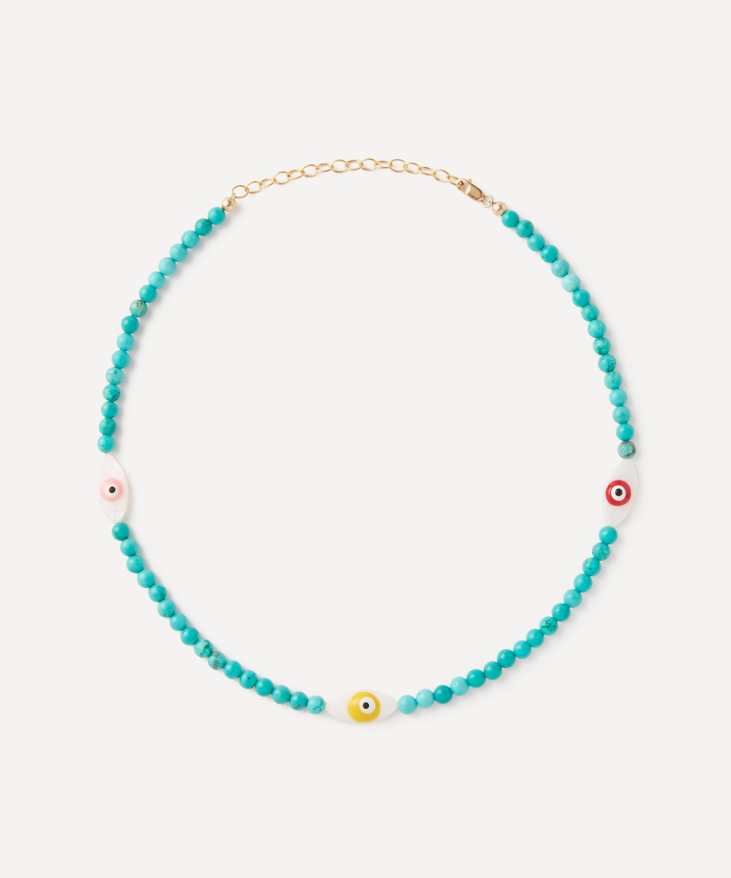 Shop Aurum + Grey 14ct Gold Filled Good Vibes Howlite Evil Eye Beaded Necklace