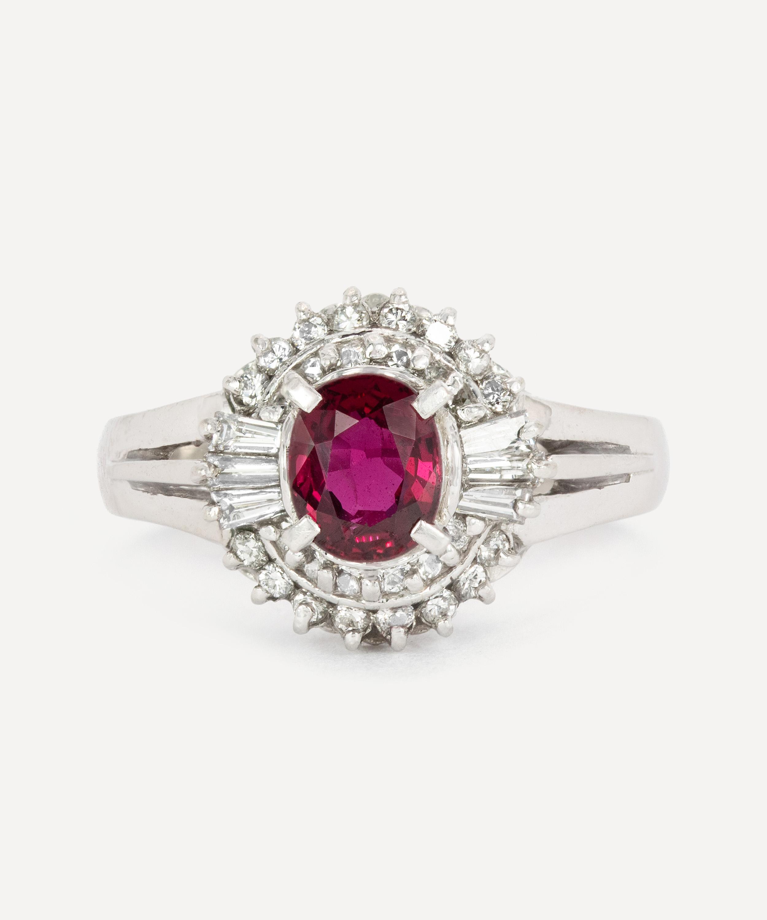 Kojis Platinum Vintage Ruby And Diamond Cluster Ring