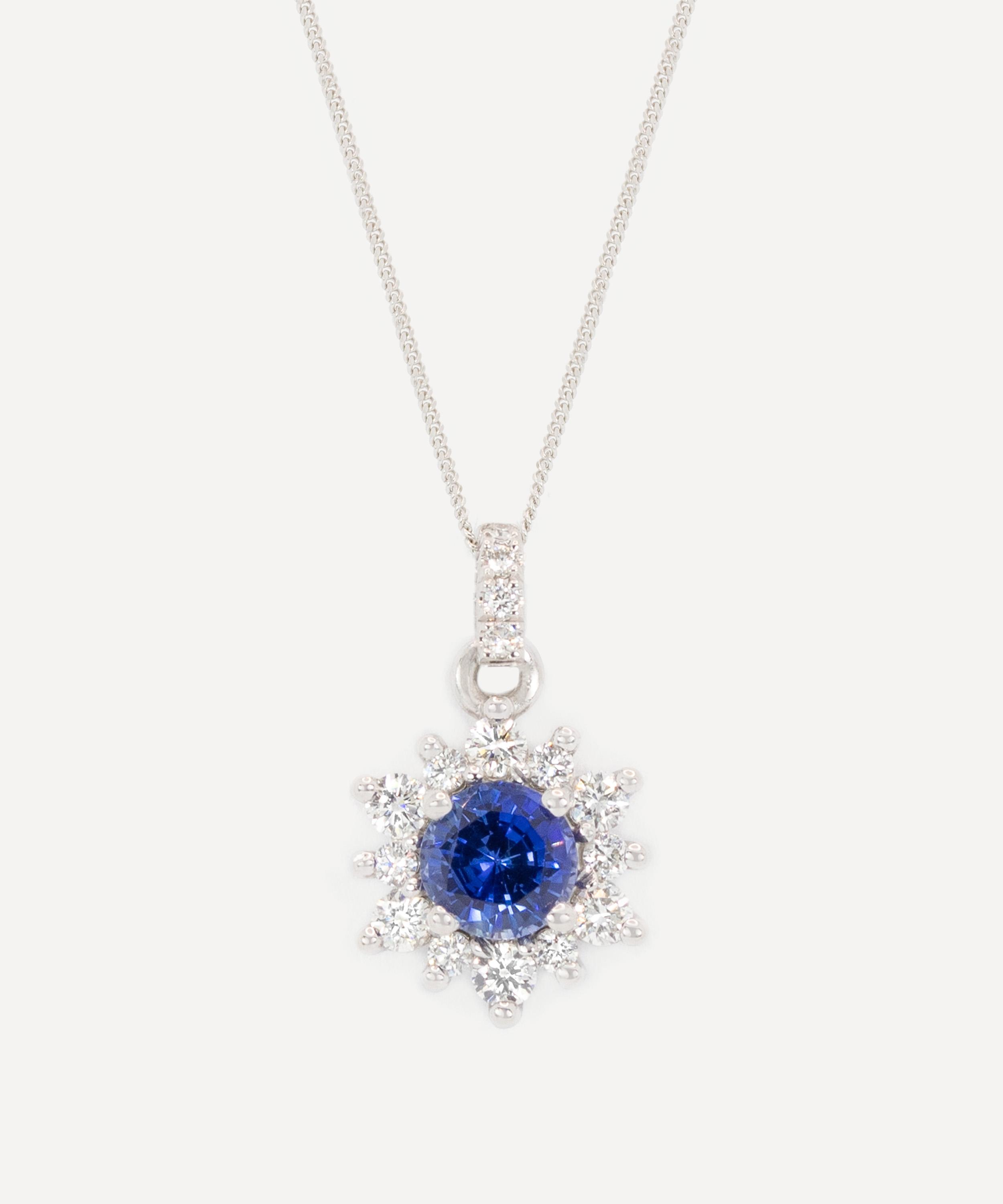 Kojis 18ct White Gold Sapphire And Diamond Cluster Pendant Necklace