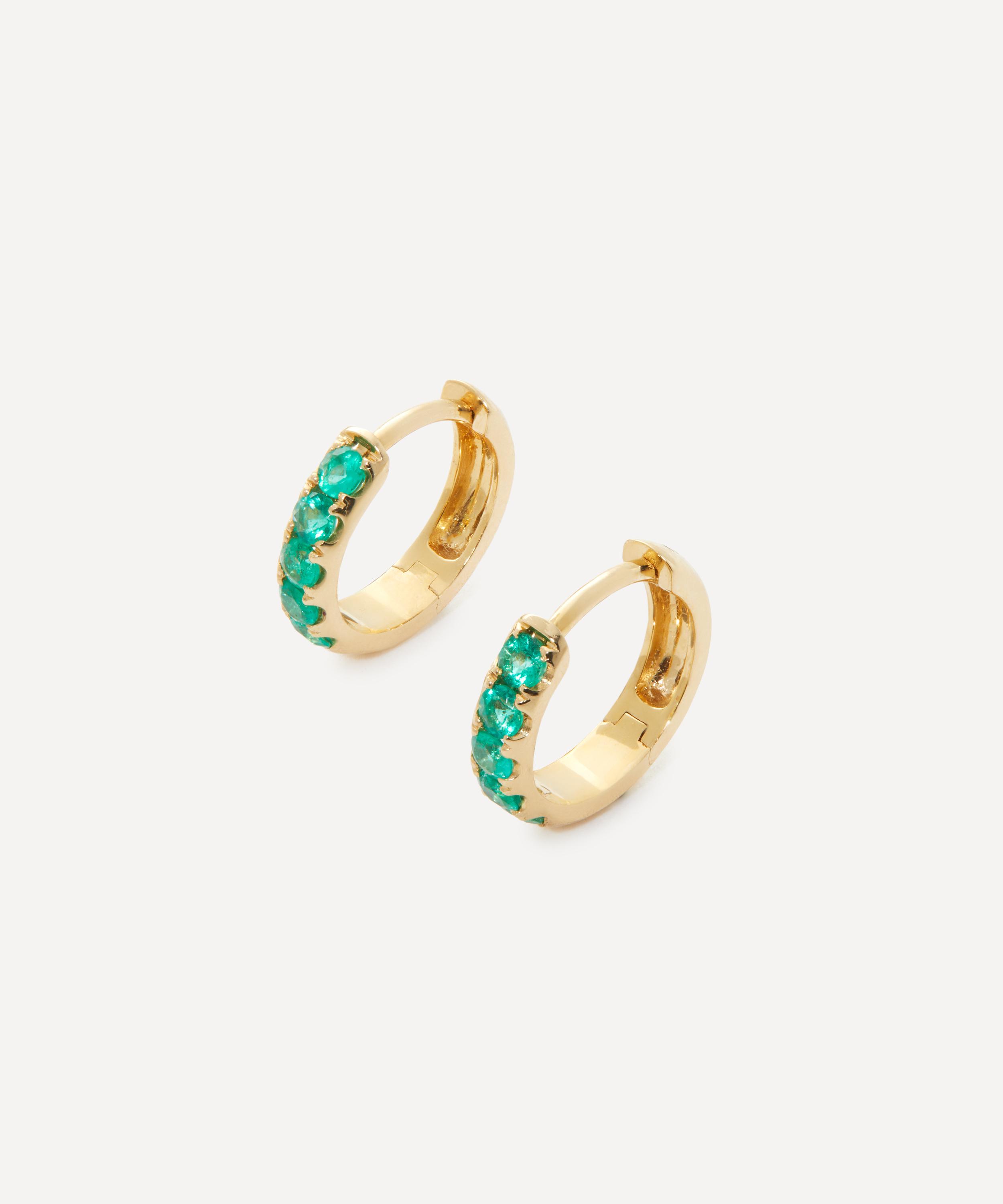 Shop Andrea Fohrman 14ct Gold Emerald Pave Huggie Hoop Earrings