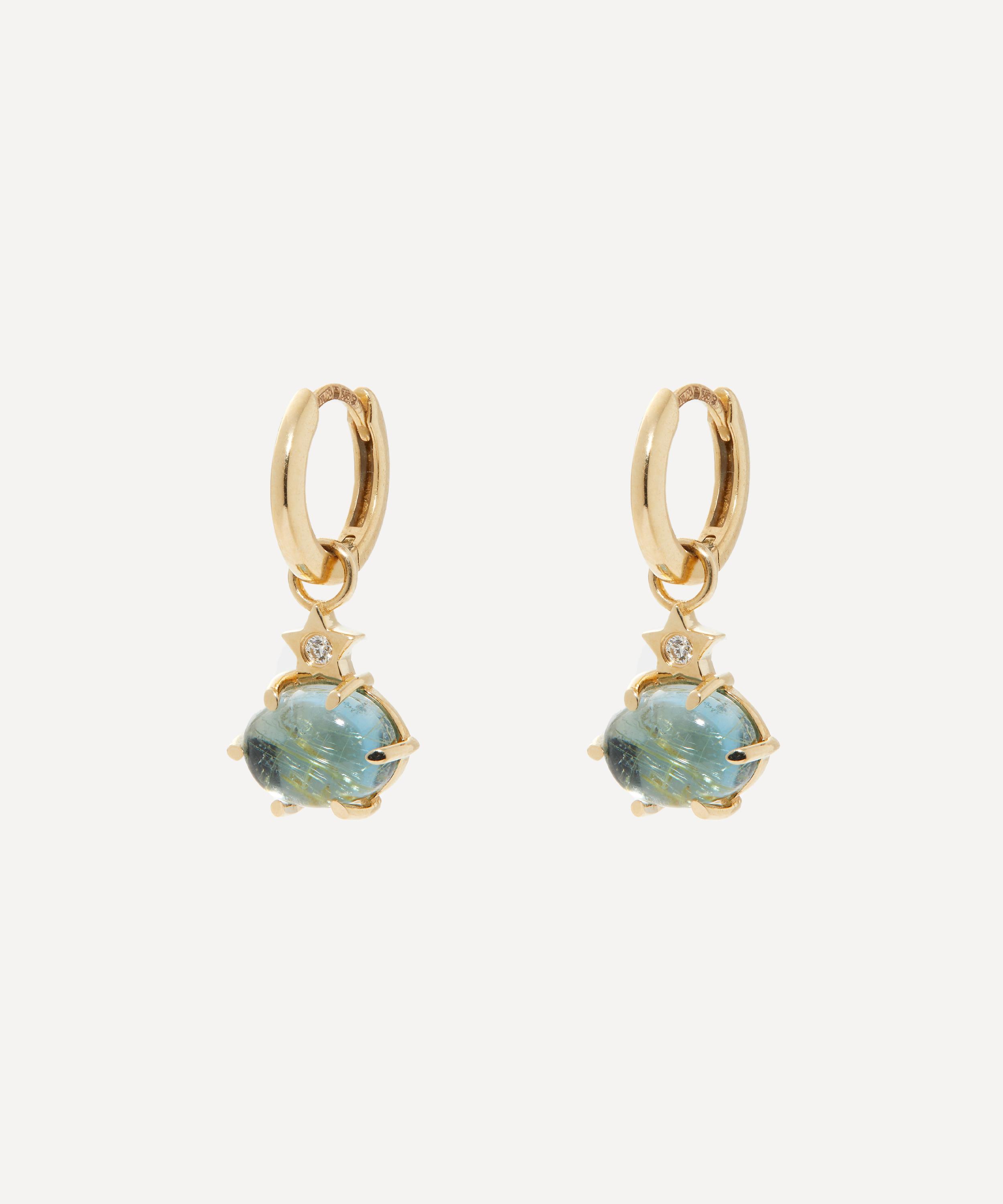 ANDREA FOHRMAN ANDREA FOHRMAN 14CT GOLD MINI COSMO LONDON BLUE TOPAZ HOOP EARRINGS 