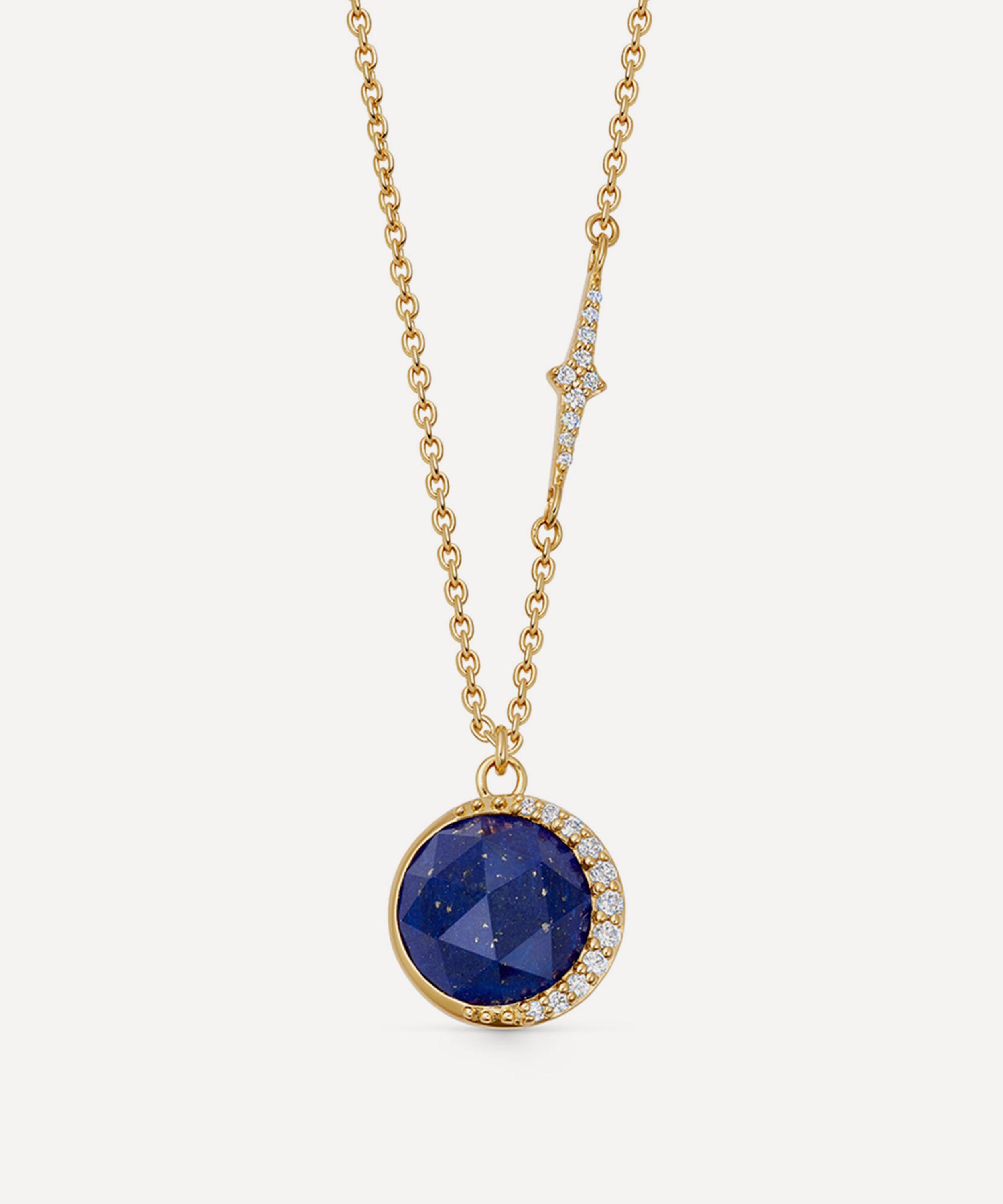 ASTLEY CLARKE ASTLEY CLARKE 18CT GOLD-PLATED VERMEIL SILVER LARGE LUNA LAPIS PENDANT NECKLACE 