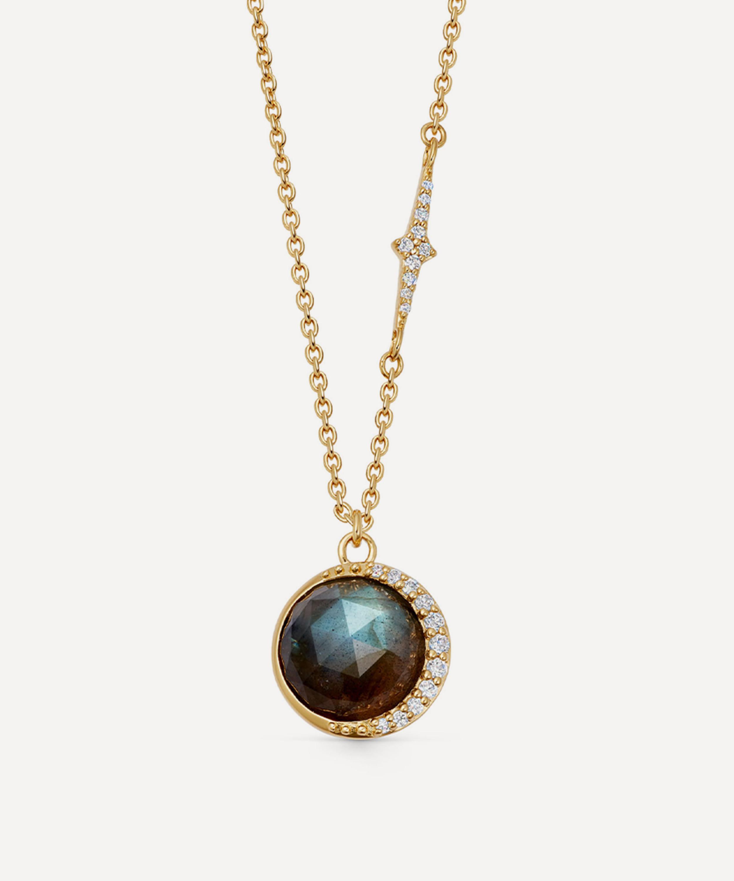 ASTLEY CLARKE ASTLEY CLARKE 18CT GOLD-PLATED VERMEIL SILVER LARGE LUNA LABRADORITE PENDANT NECKLACE 