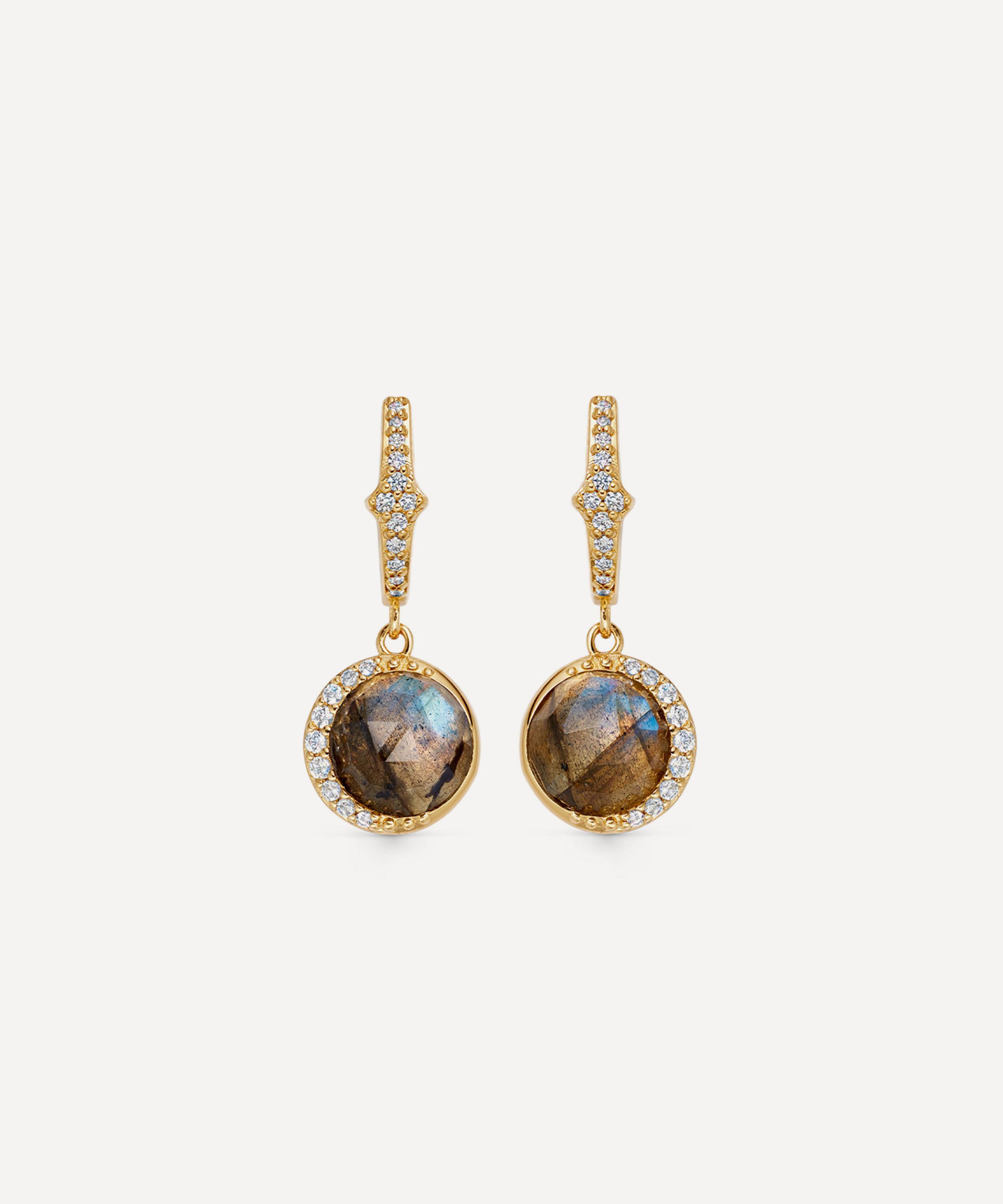 ASTLEY CLARKE ASTLEY CLARKE 18CT GOLD-PLATED VERMEIL SILVER LARGE LUNA LABRADORITE DROP EARRINGS 