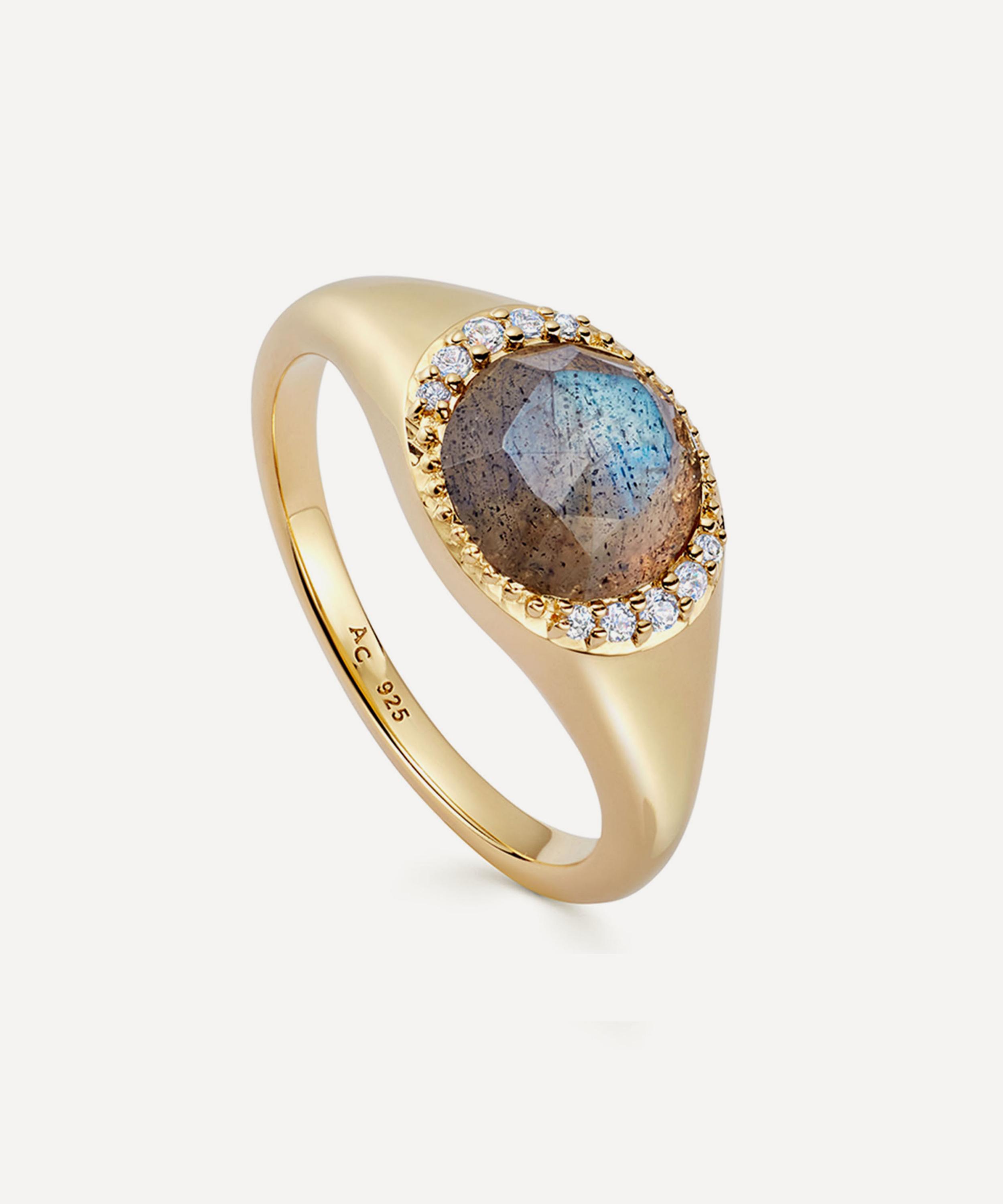ASTLEY CLARKE ASTLEY CLARKE 18CT GOLD-PLATED VERMEIL SILVER LARGE LUNA LABRADORITE SIGNET RING 