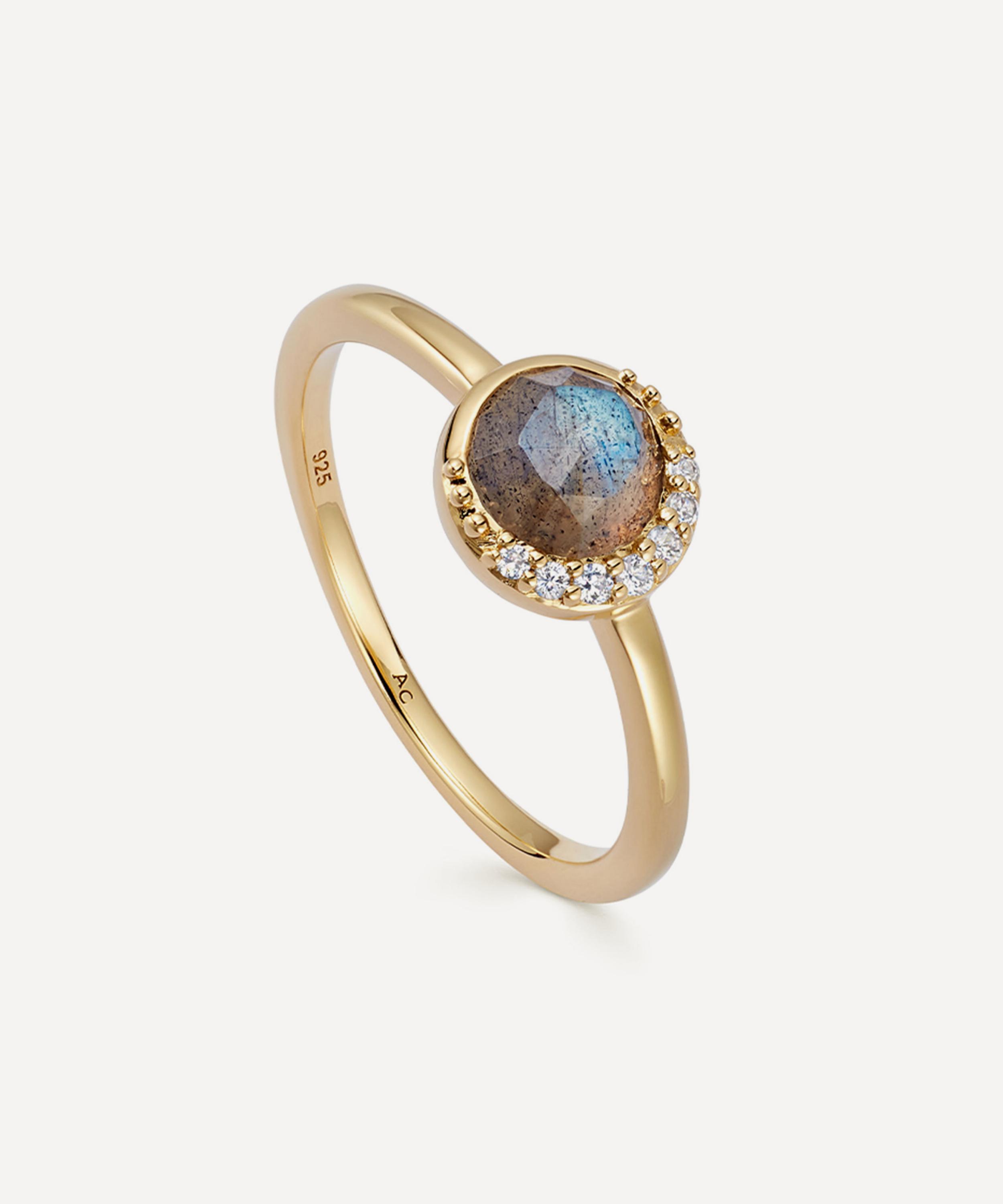 ASTLEY CLARKE ASTLEY CLARKE 18CT GOLD-PLATED VERMEIL SILVER LUNA LABRADORITE RING 